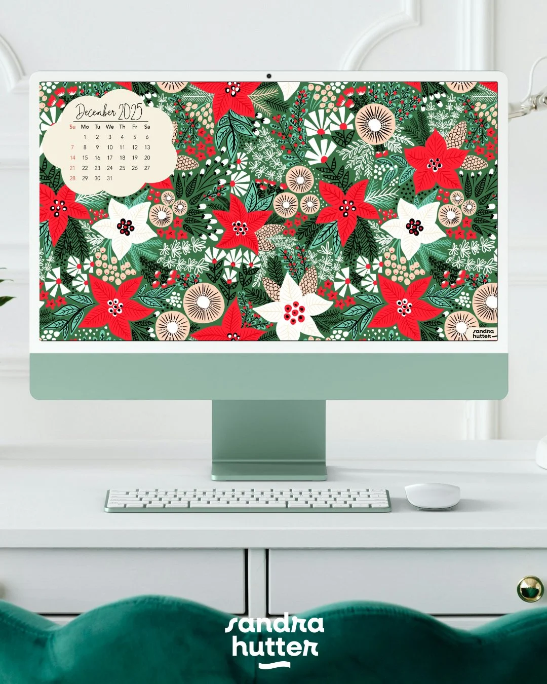 Every month, I send out a little digital gift to my newsletter subscribers &mdash; and this time, it's extra festive!⁠
⁠
December's virtual background features my poinsettia florals in two cozy colorways, perfect to dress up your screen for the holid