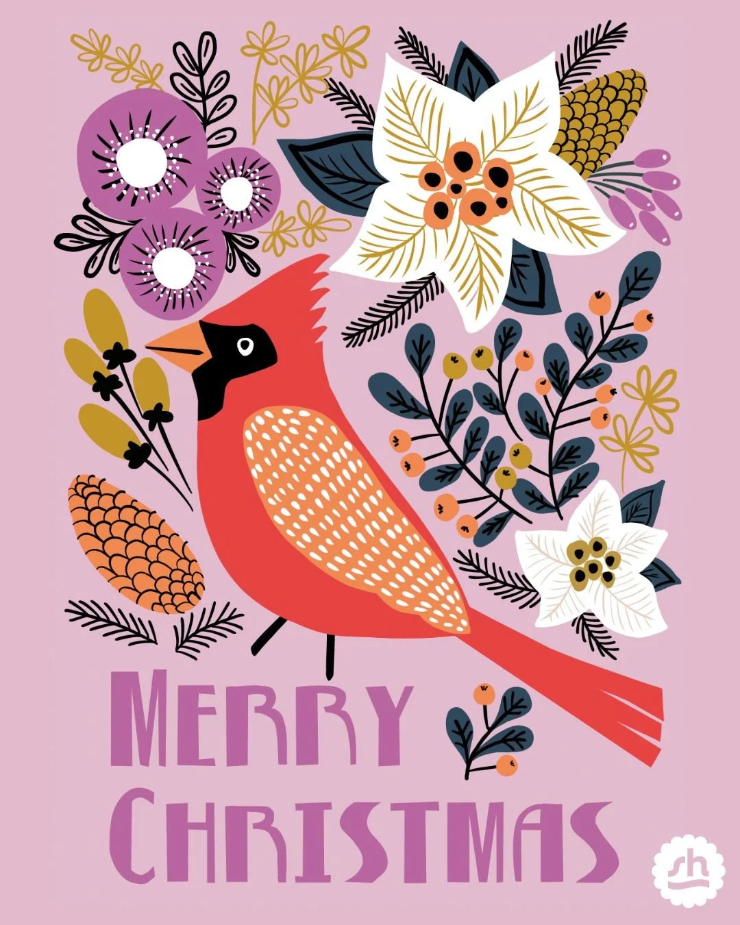 A new twist on a holiday classic 🎄✨⁠
This card design pairs a vibrant cardinal with soft white poinsettias and other festive florals &mdash; all set against a light purple background for a fresh take on traditional Christmas colors.⁠
⁠
Part of my Po