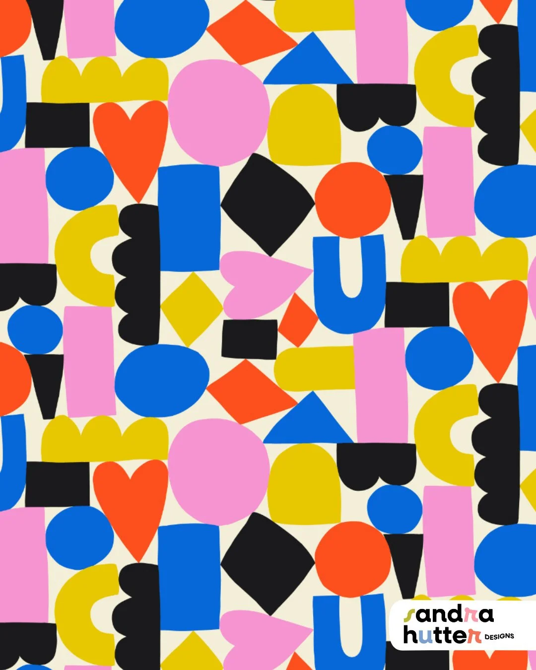 A little close-up from my Pop Love Geometry collection.⁠
What would you use this for? I love imagining it as fun gift wrap or as a bold statement piece &mdash; maybe even a blanket in a kids&rsquo; room.