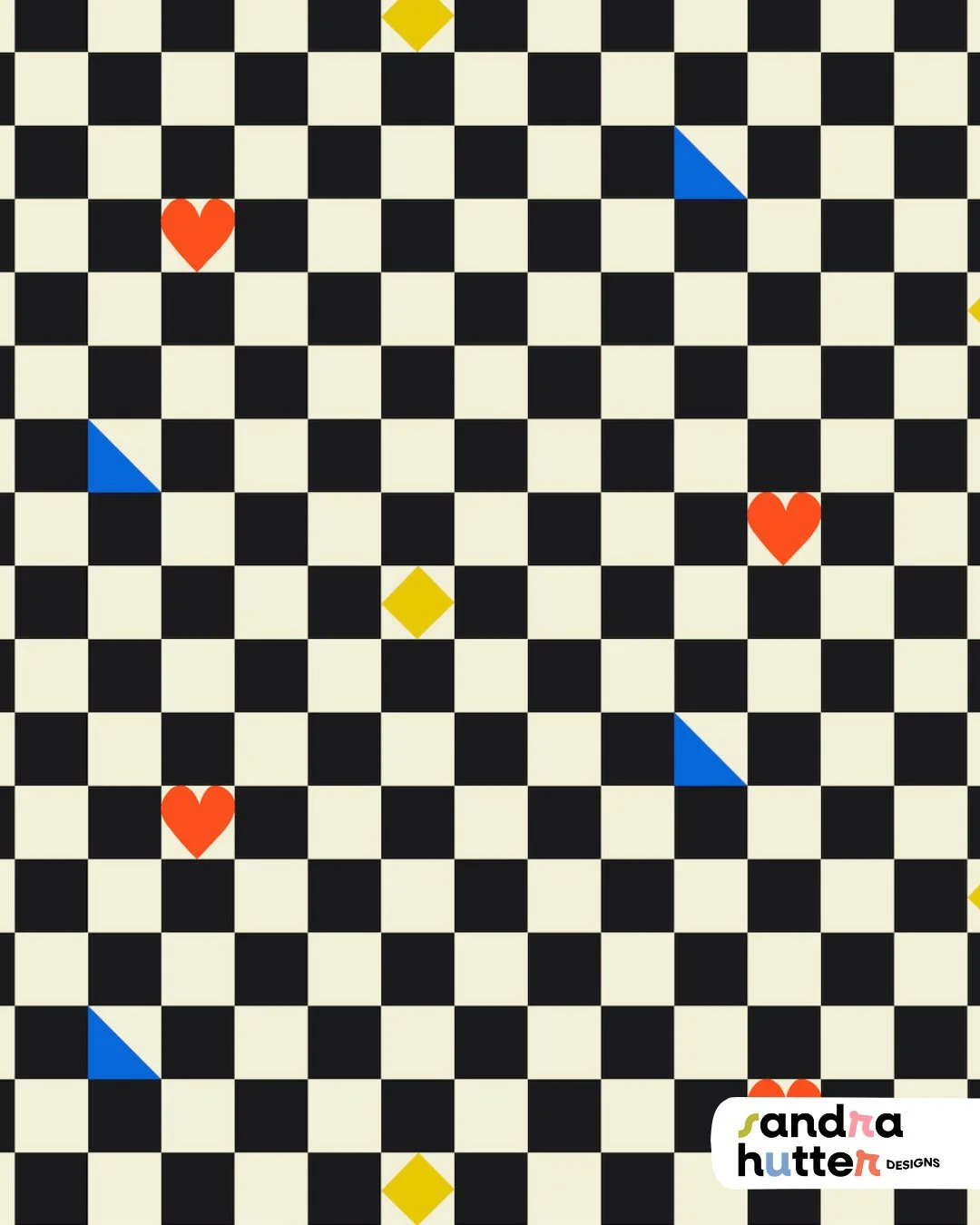 This one's one of the coordinates from my new Pop Love Geometry collection &ndash; a bold check with a few playful surprises thrown in.⁠
I like how fun and graphic it turned out!⁠
⁠
✨ Shop it on @Spoonflower⁠
✨ Wallpaper available via @HappyWall⁠
✨ #