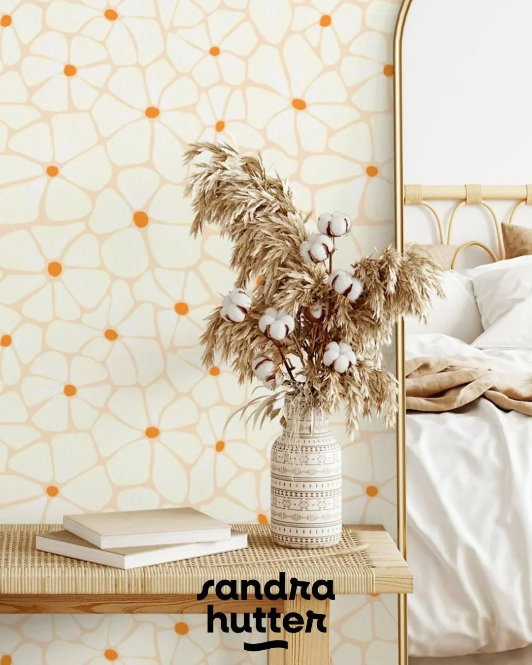 Whether you&rsquo;re into soft neutrals or bold dopamine brights, my Mosaic Florals pattern comes in a range of colorways to fit your vibe.⁠
⁠
Available as wallpaper through @happywall_com and @Spoonflower and also part of my art licensing portfolio!