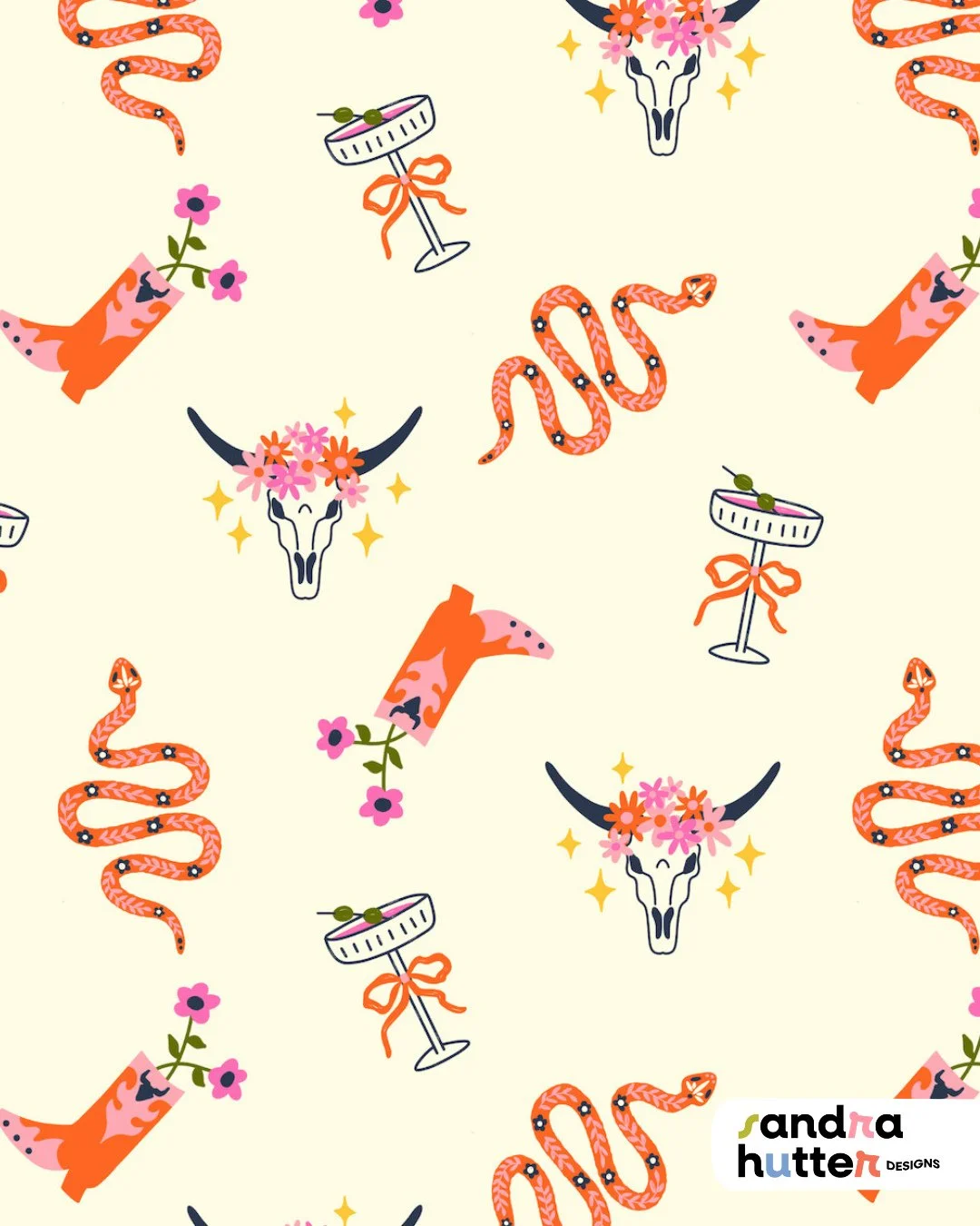 Cowgirl vibes 🤠✨⁠
This is my entry for the current @Spoonflower Country Retro design challenge &mdash; inspired by western icons, bold colors, and a playful, modern boho cowgirl mood.⁠
⁠
If you&rsquo;re into western-style decor with a fun twist, thi