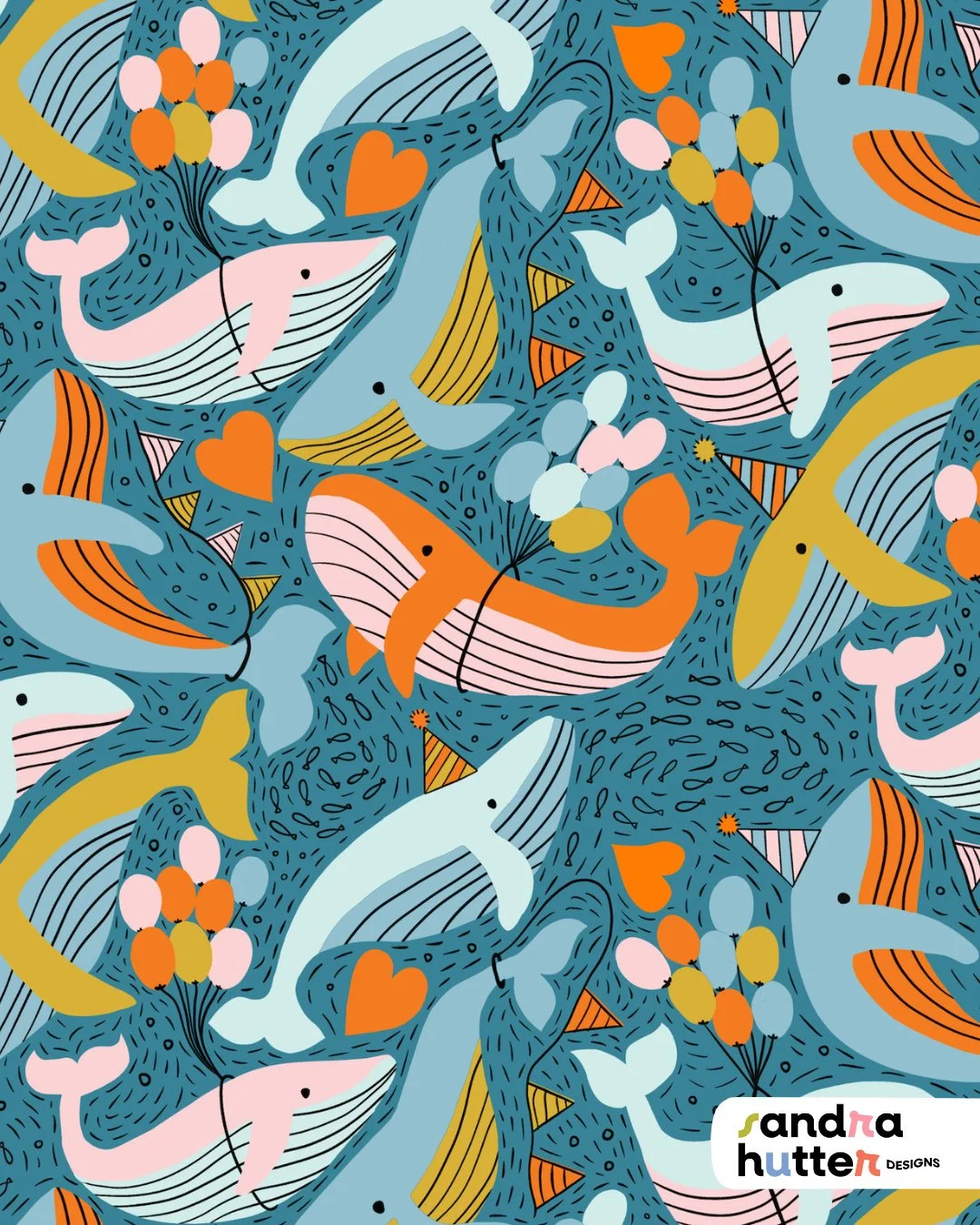 Who says whales can&rsquo;t throw a party? 🐋🎉⁠
This print has been around for a while &mdash; and it finally inspired me to build a full collection around it.⁠
⁠
Now it&rsquo;s part of my Boho Whales collection, with matching waves, suns, and easy 