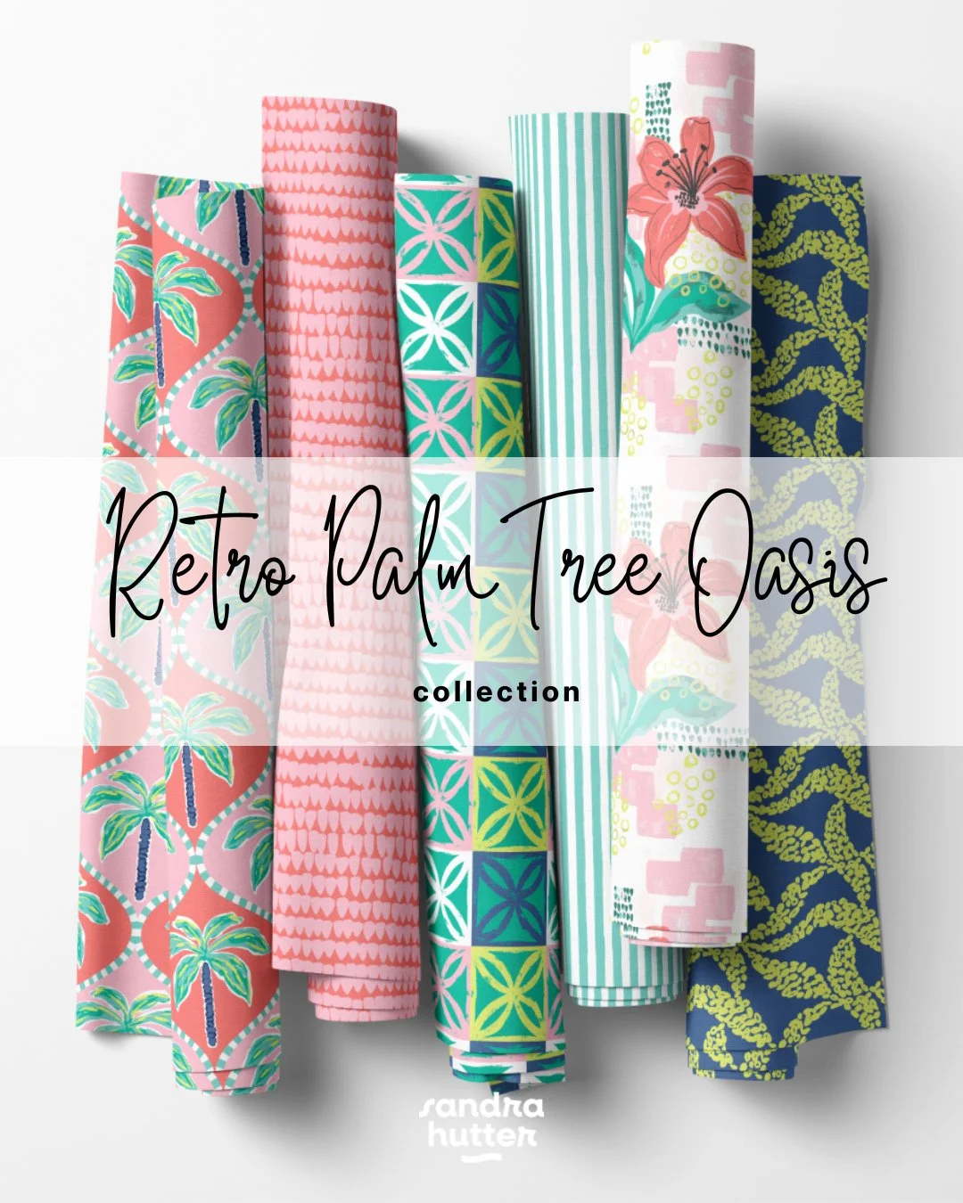 ⁠
Introducing Retro Palm Tree Oasis &mdash; a mix of bold palms, coral florals, and graphic tiles inspired by vintage resorts and warm coastal interiors.⁠
⁠
The hero print &mdash; that retro palm tile &mdash; has been with me for a while.⁠
And now it