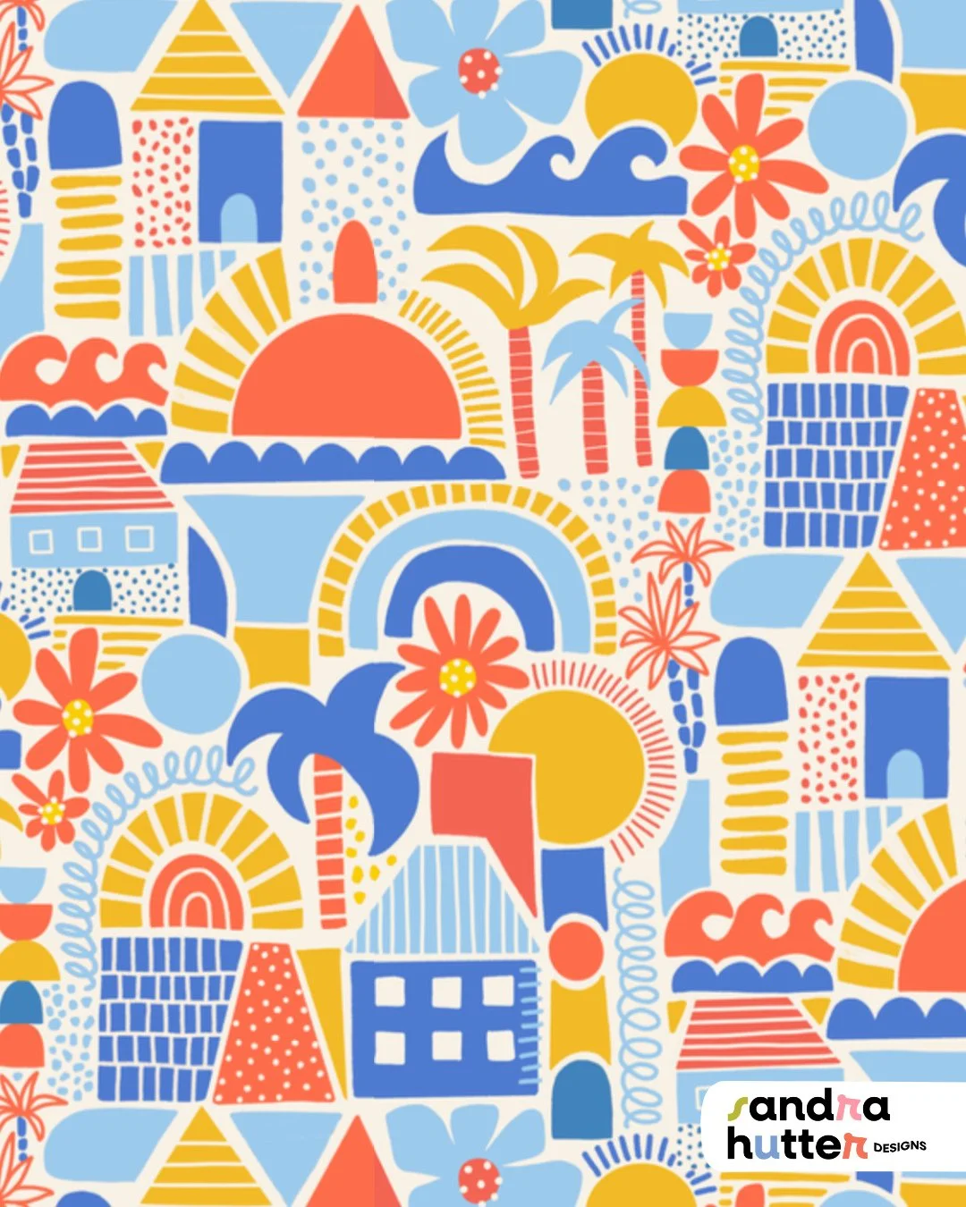 Here comes my entry for the current Spoonflower Mediterranean Hues challenge ☀️⁠
This beach town inspired design has been around in my portfolio for a while, and I decided to give it a fresh new colorway for the challenge.⁠
⁠
It also recently got a f