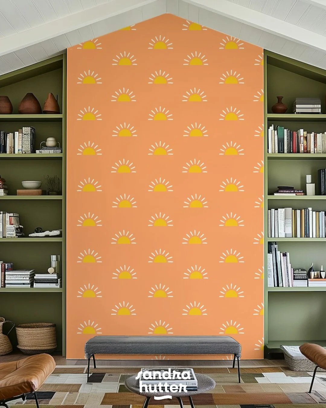 One more of the coordinating prints from my Ocean City Sunset collection ☀️⁠
⁠
I especially like this sunrise-inspired as a wallpaper &mdash; it really comes to life on a larger scale and adds warmth and color to a space without feeling overwhelming.
