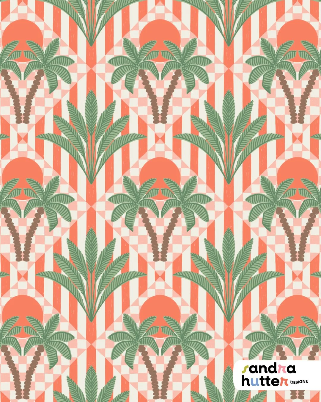 One @Spoonflower challenge just wrapped&hellip; and I couldn&rsquo;t resist jumping into the next one 🙈✨⁠
⁠
This time it&rsquo;s the Beachy Boho challenge &mdash; I went for palm trees with warm sunset color vibes 🌴☀️⁠
⁠
I actually created two comp