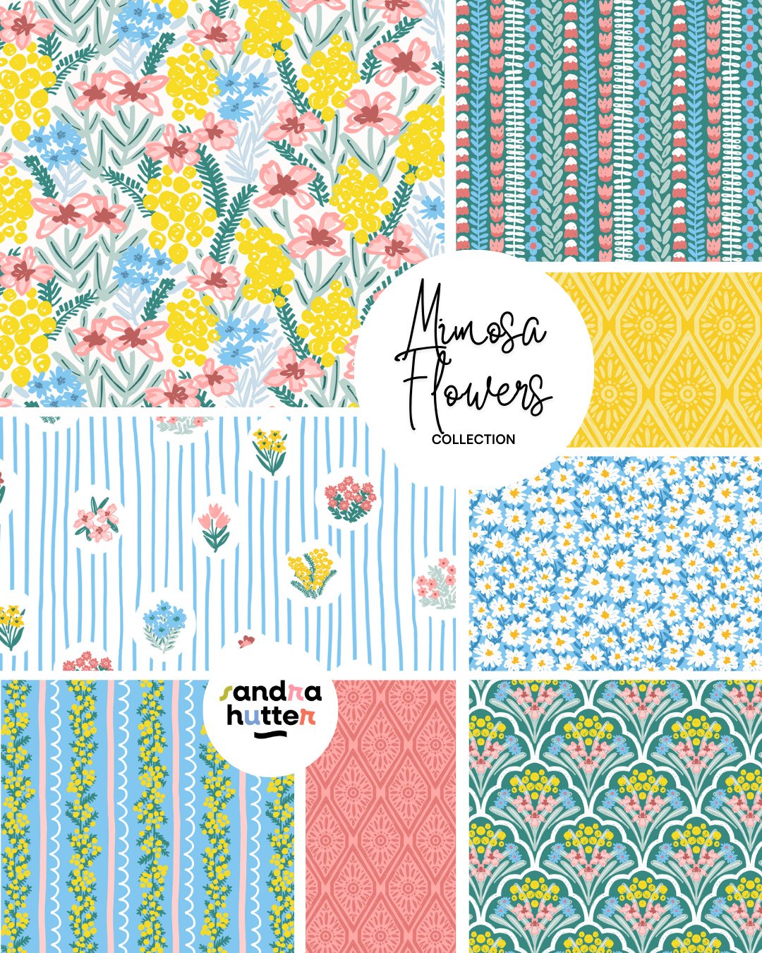 Say hello to my new Mimosa Flowers collection 🌼⁠
⁠
A mix of delicate, hand-drawn florals in soft pinks, blues, and sunny yellow tones &mdash; made with spring projects in mind.⁠
⁠
After a few really beautiful spring days here, we&rsquo;re suddenly b