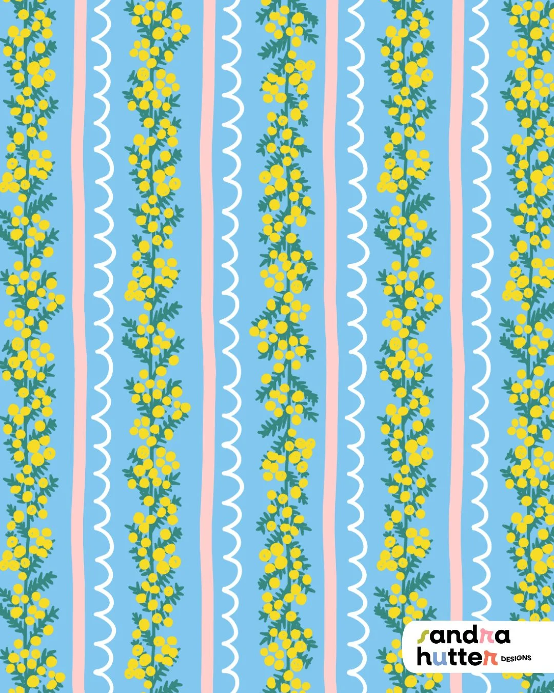 One of the coordinating prints from my new Mimosa Flowers collection 🌼⁠
⁠
Designed to work with the other patterns &mdash; but it also holds its own really nicely. I can especially see this as a statement wall, adding a soft, layered texture without