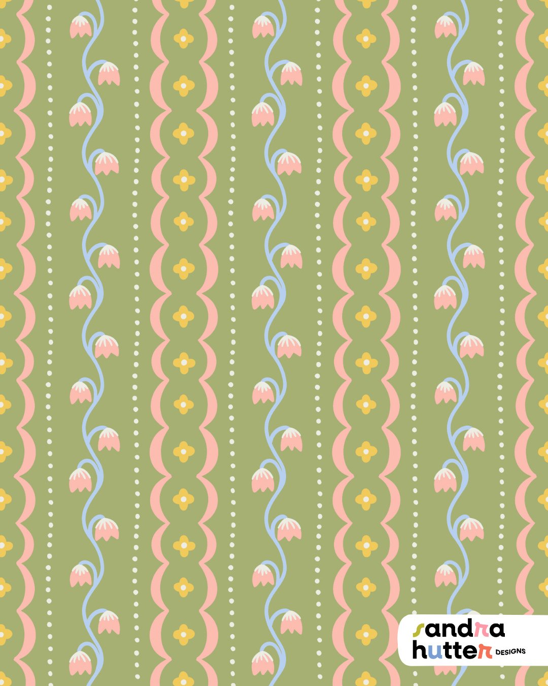 Another coordinating print from my Bunny Garden collection ⁠
⁠
This soft stripe feels calm and playful at the same time &mdash; I can really see it as wallpaper in a nursery, or as sweet little dresses, bedding, or other cozy pieces for kids 💛⁠
⁠
Wh