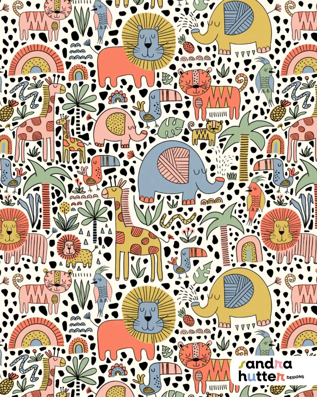 This time the current Spoonflower challenge theme &ldquo;Jungle Nursery&rdquo; felt like the perfect reason to give one of my older portfolio favorites a fresh little update ✨⁠
⁠
My Doodle Safari pattern has been part of my portfolio for years, and I