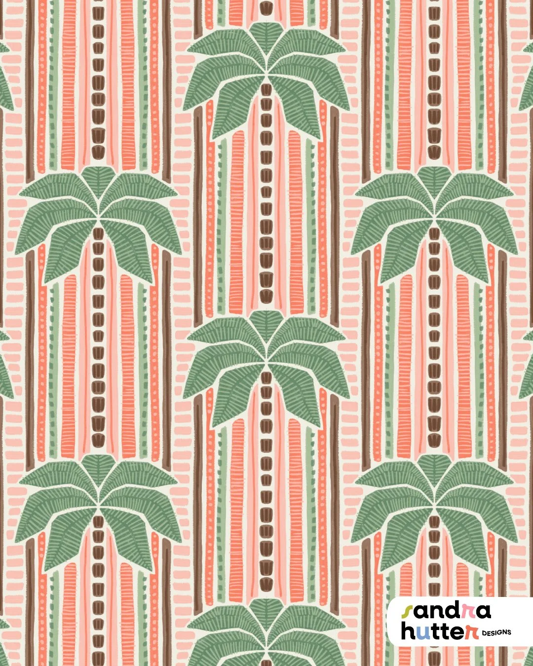 The new @Spoonflower challenge theme is &ldquo;Faded Resort&rdquo; and this is my entry 🌴

I went for a soft retro resort vibe with palms, warm peachy tones, and a slightly vintage feel. I would love to see this one as #wallpaperdesign in a #boutiqu