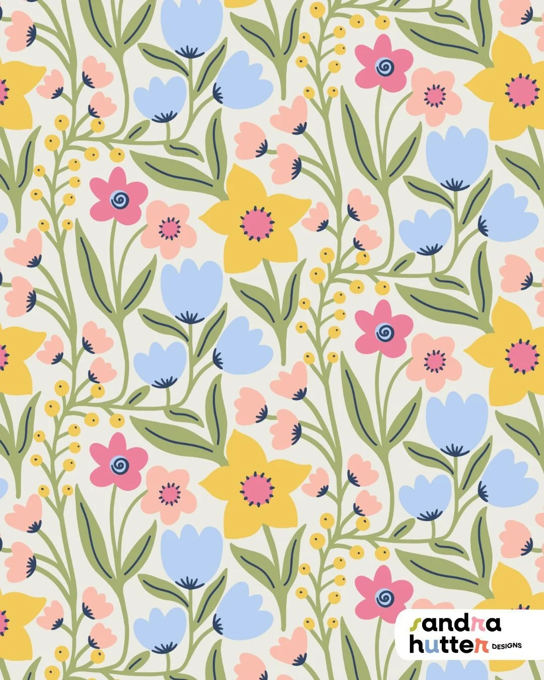 Flowers everywhere 🌸✨⁠
⁠
Sometimes I really love creating simpler all-over floral prints like this because they feel soft, playful, and easy to use across so many different products.⁠
⁠
This one from my &ldquo;Springtime Bunnies&rdquo; collection ha