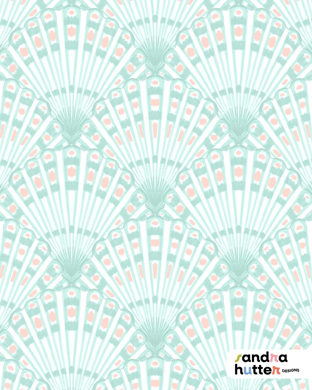 Another colorway from my Boho Beach collection 🌴🐚⁠
⁠
I shared the pink version of this scallop shell print a few days ago, and today it's the mint one&rsquo;s turn. I love how a simple color change can completely change the feel of a pattern.⁠
⁠
Th