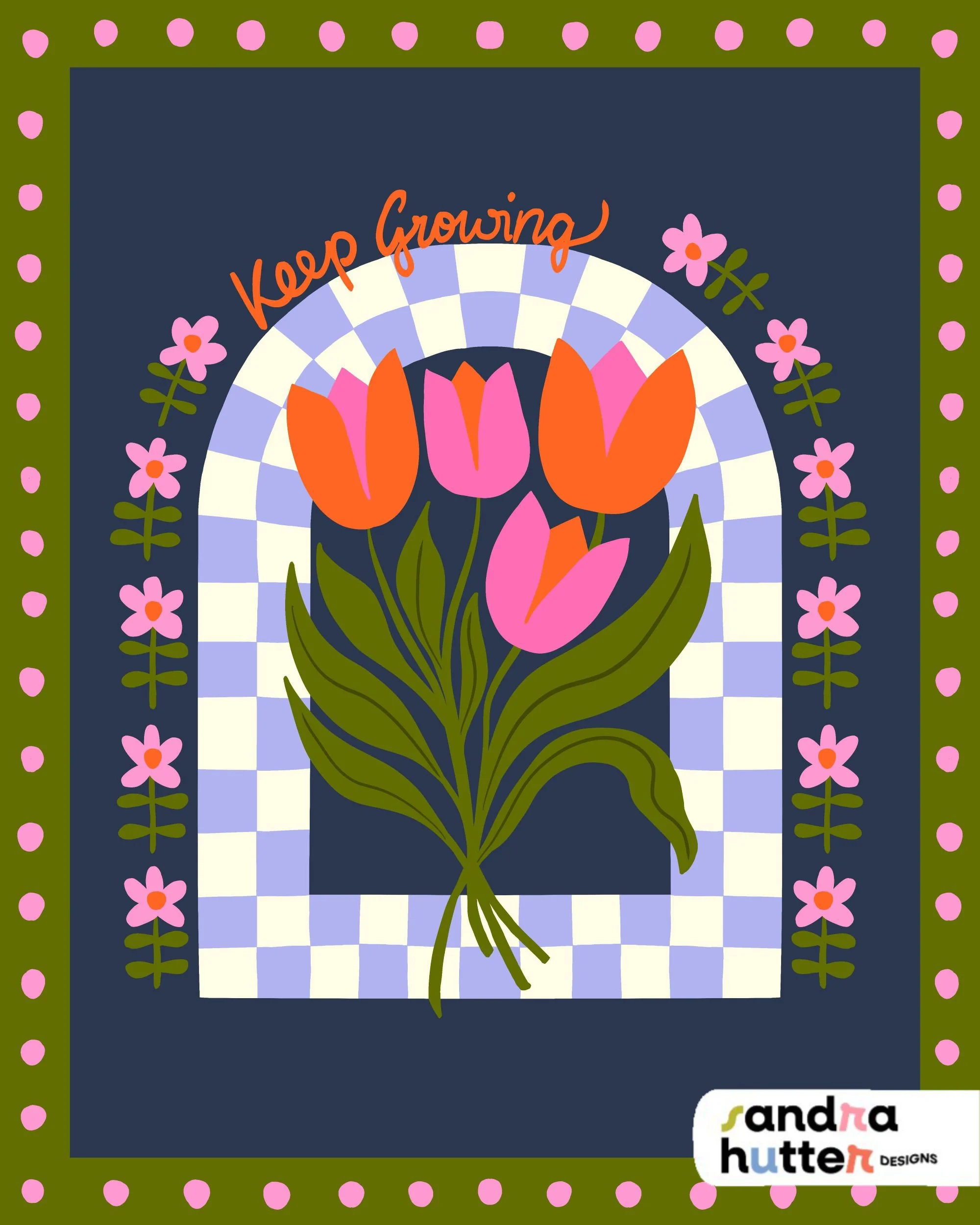 The Keep Growing Pink and Red Tulips Colorful Vintage Inspired Illustration from the Heirloom Garden Collection