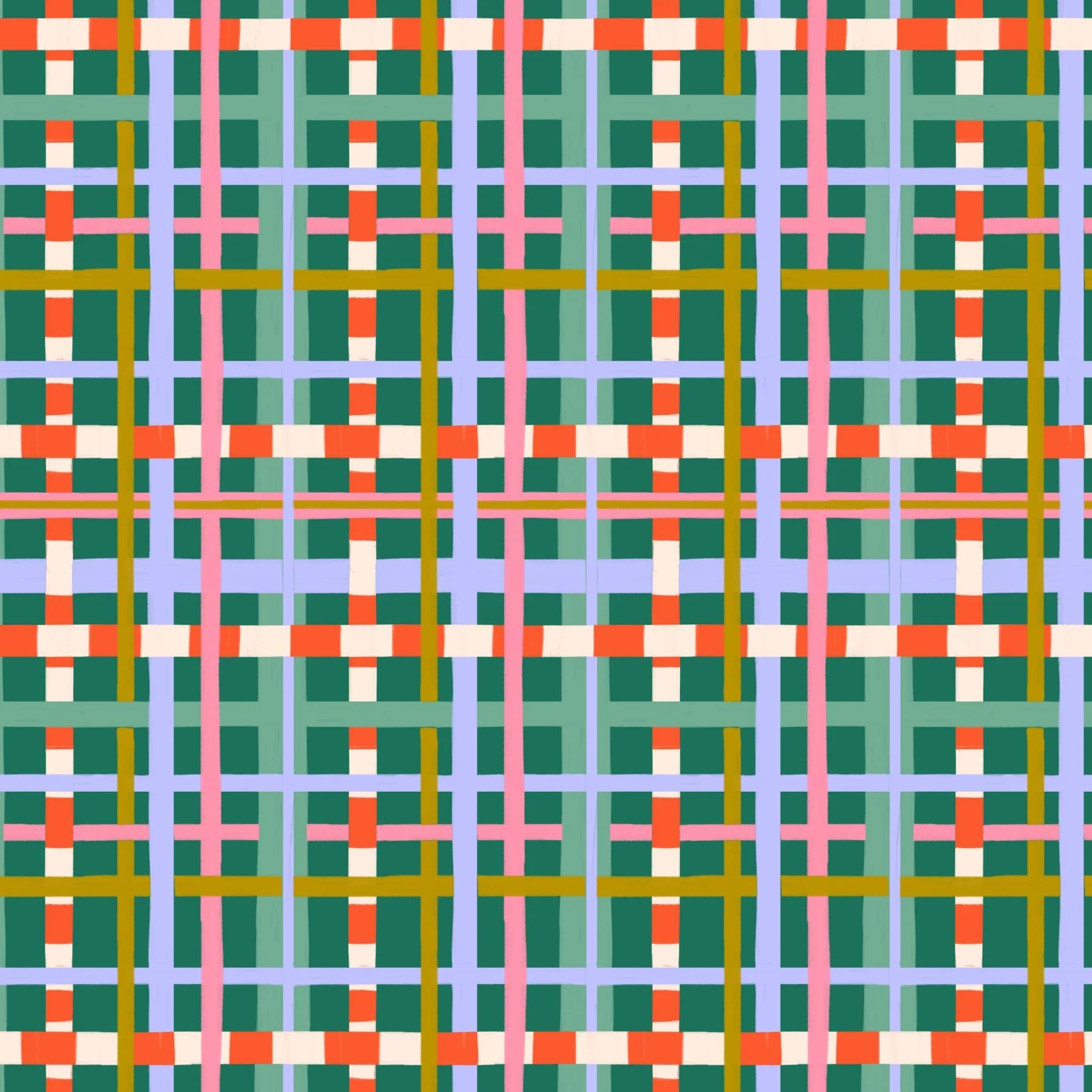 Jolly & Bright: Hand Painted Plaid in Mint and Lavender pattern preview, copyright Sandra Hutter.