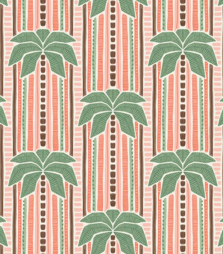 Tropical Palm Tree Stripe Coral Green 