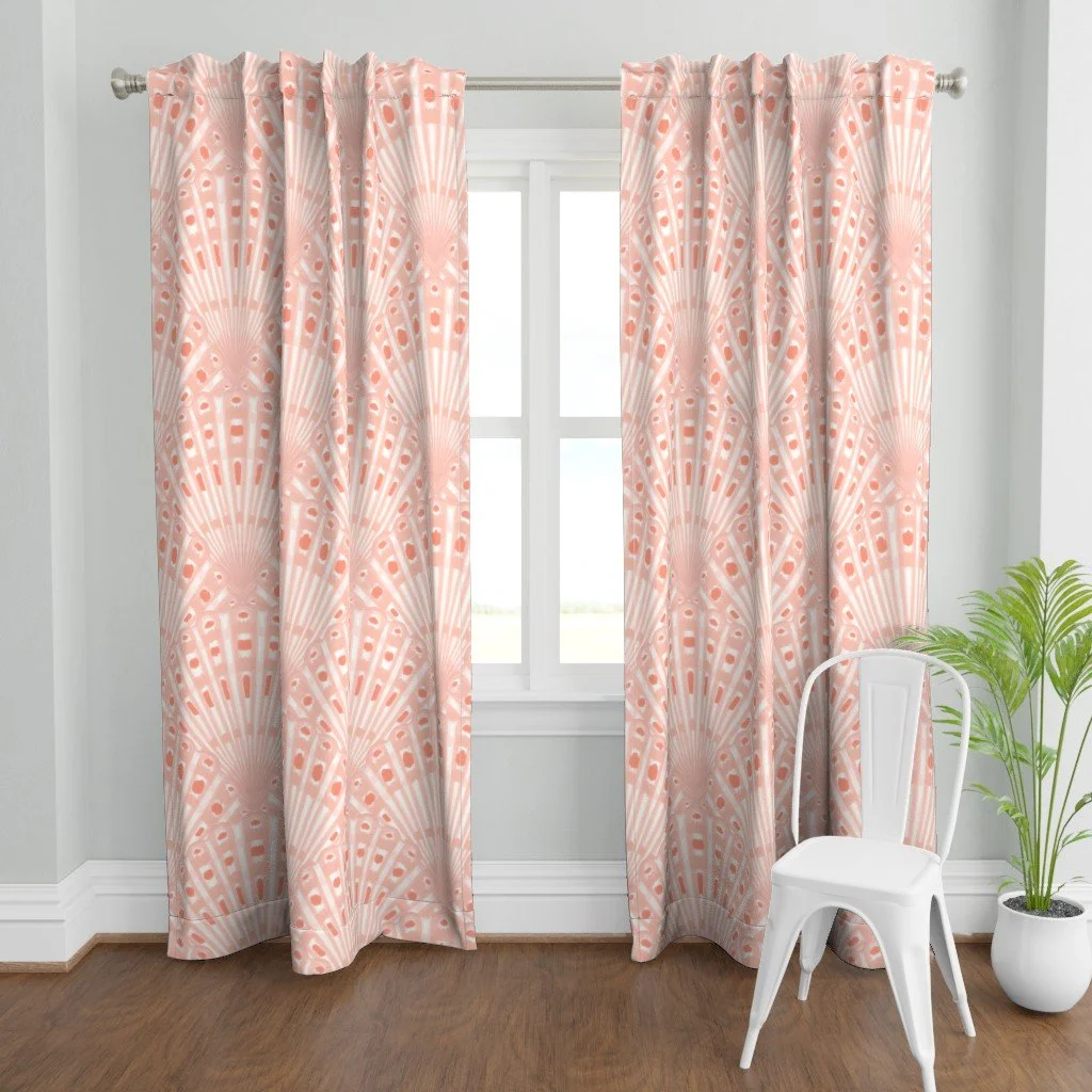 Curtain in Pink Scallop Shell Fan - Art Deco Boho Beach