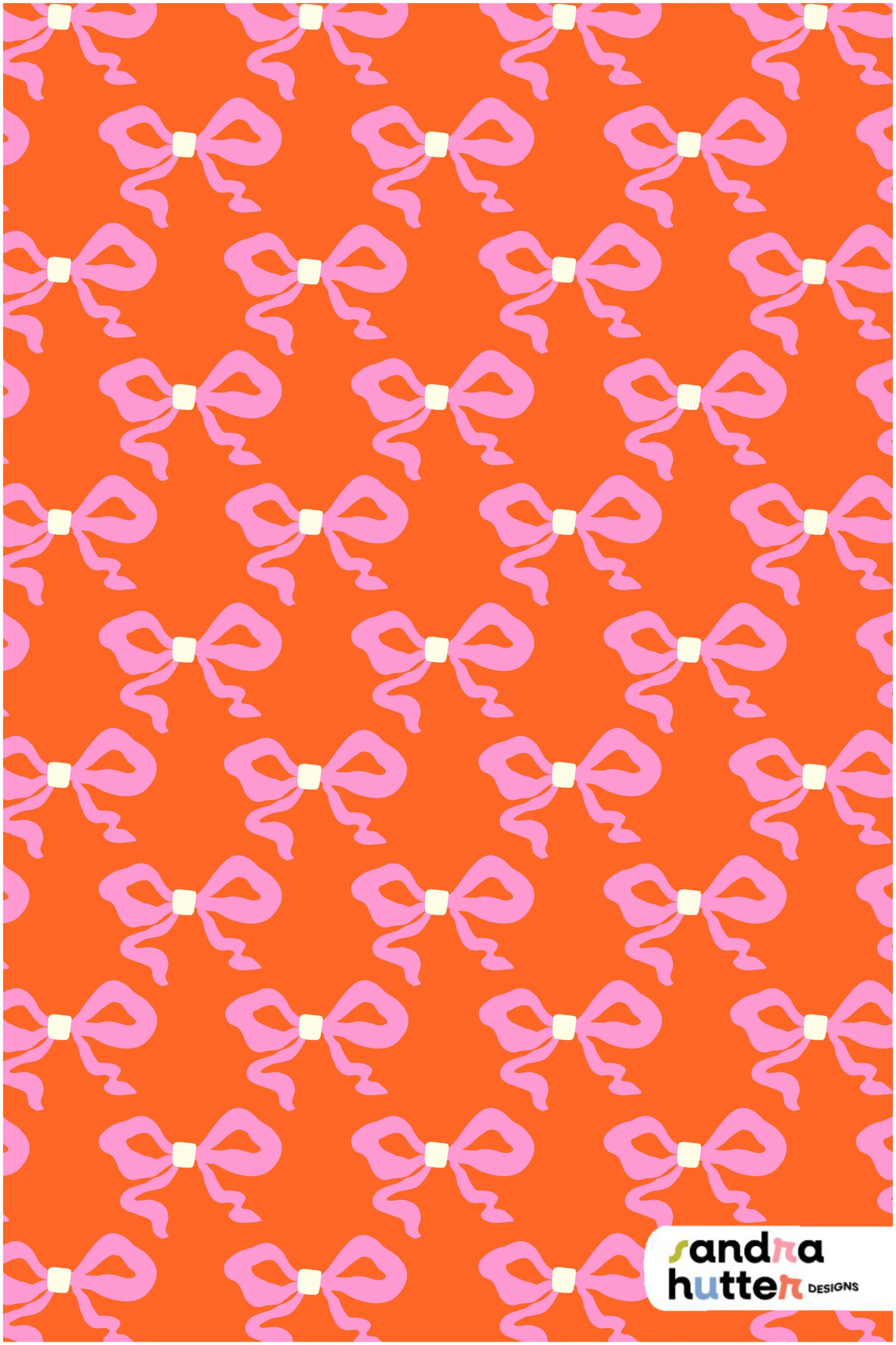 The Pink and Red Flowy Coquette Bows Pattern Design of Pink Bow Illustrations on a Red Background from the Heirloom Garden Collection