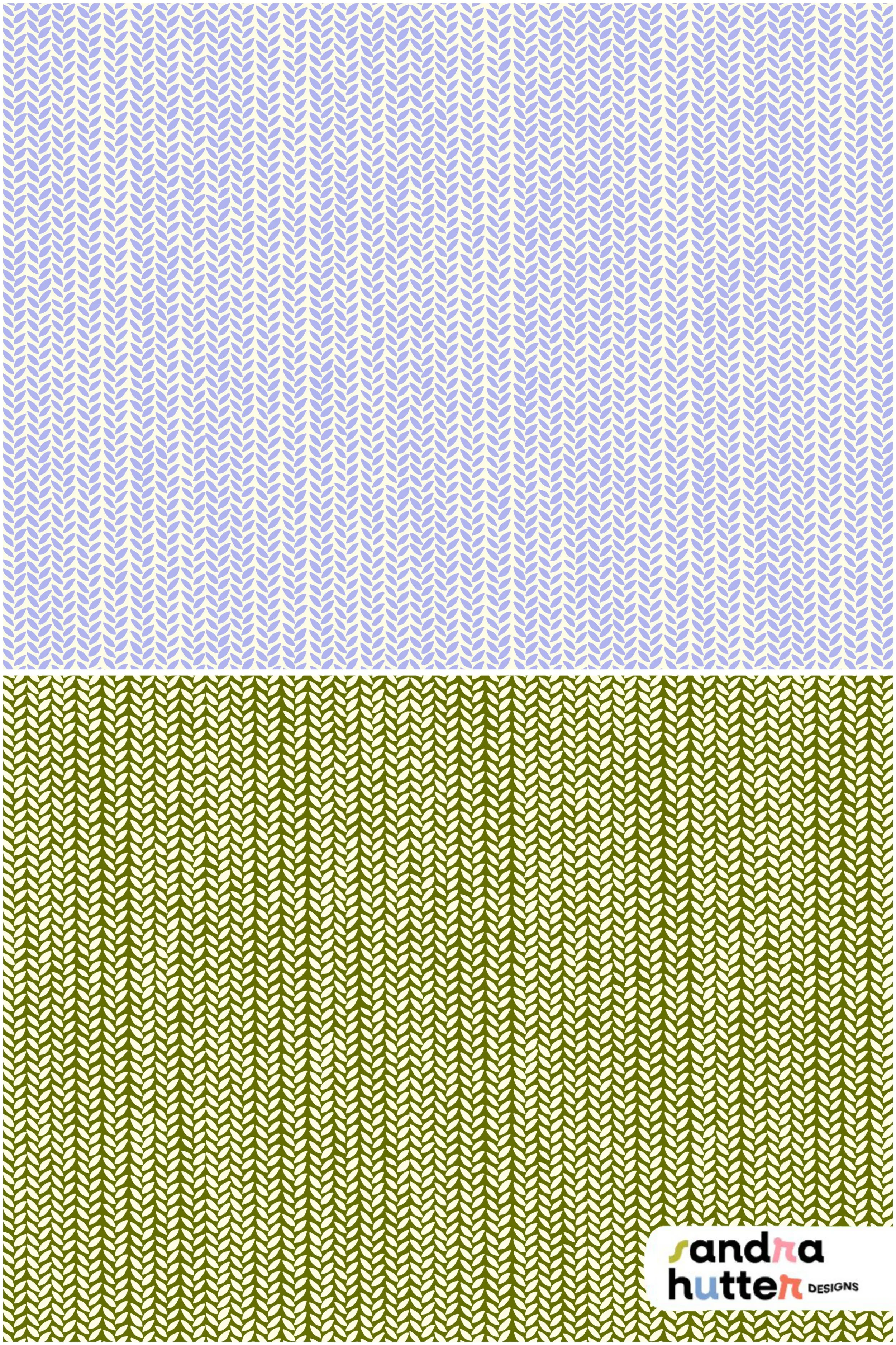 The Ditsy Pointed Leaf Herringbone Stripes Pattern Design of Dainty Pointed Leaves Arranged in Lines from the Heirloom Garden Collection Available in 2 Colors; Blue and Green