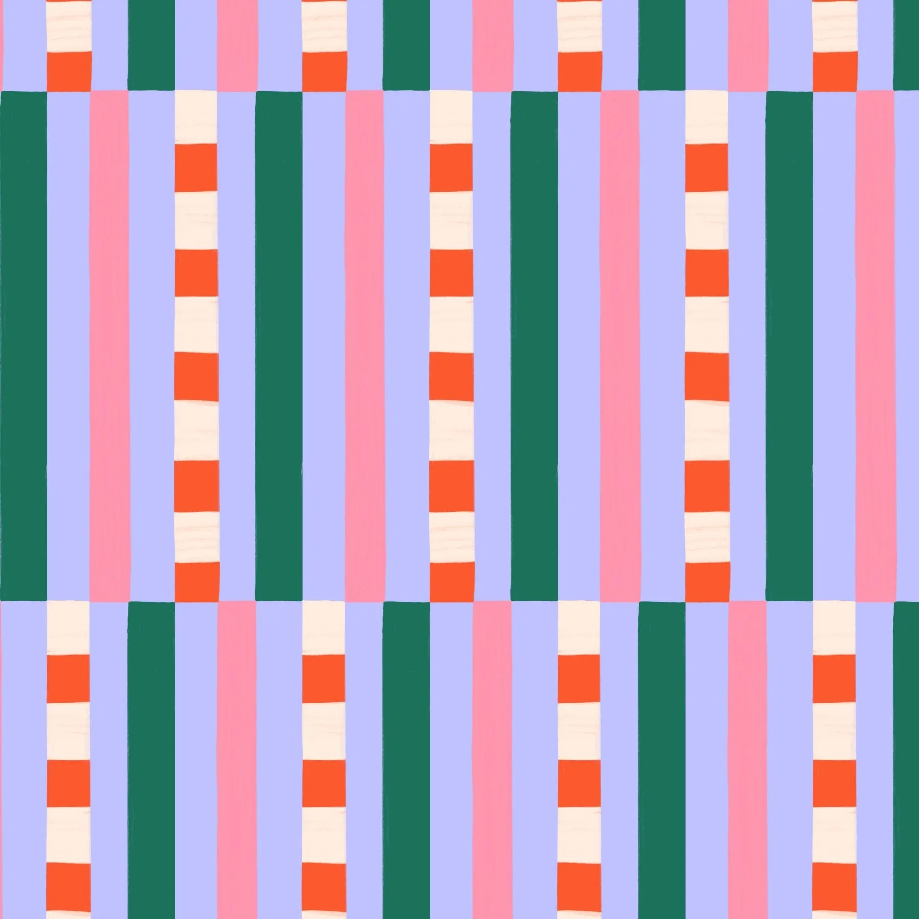 Jolly & Bright: Color Block Stripe with Mini Checks in Lavender Pink and Emerald pattern preview, copyright Sandra Hutter.