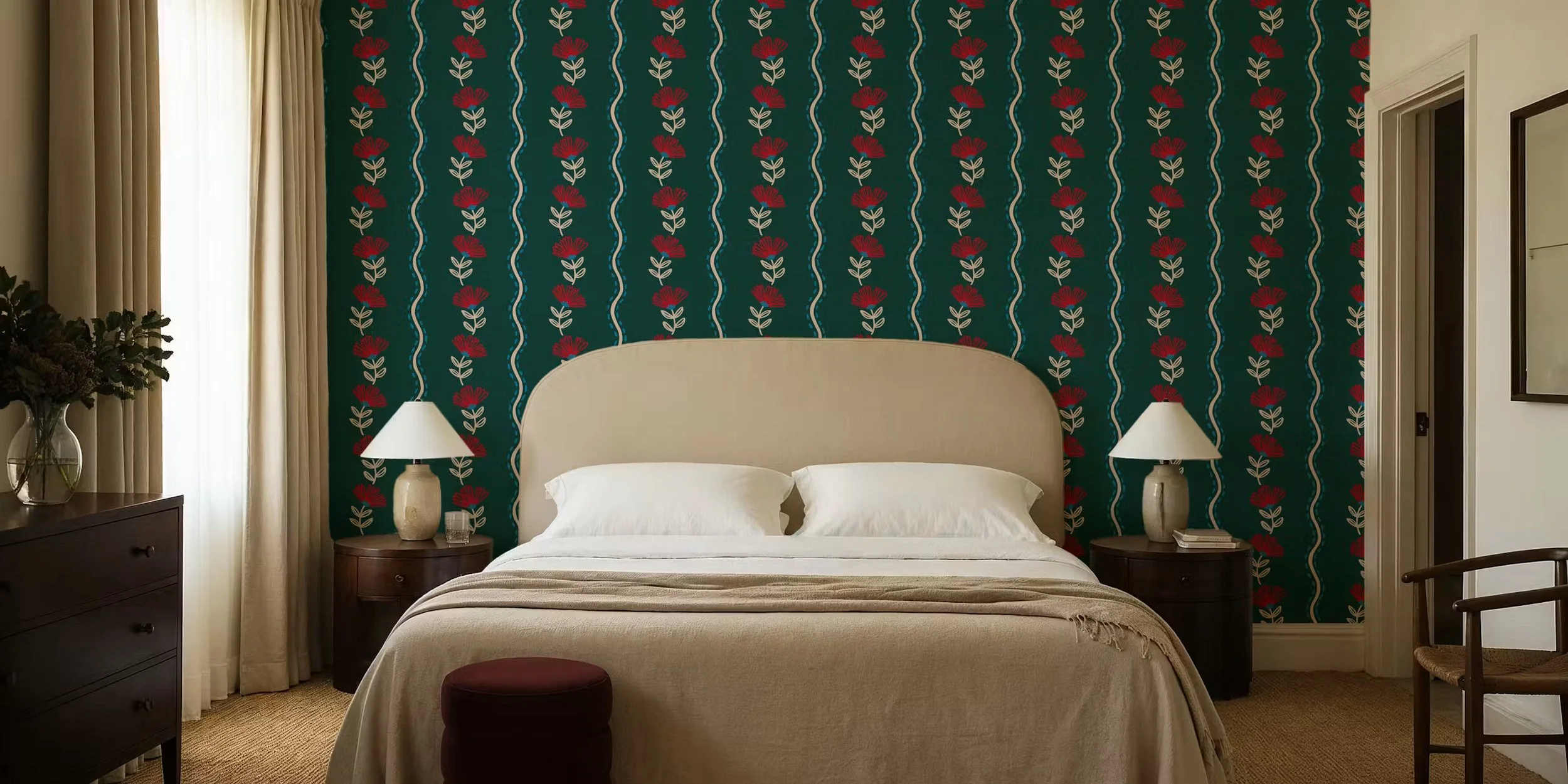 folk-flower-wavy-stripe-in-teal-and-red-happywall-bedroom.jpg