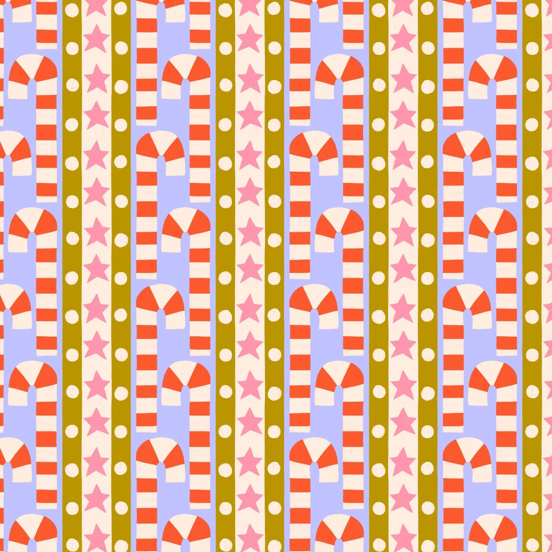 Jolly & Bright: Candy Cane Stripe in Lavender and Mustard pattern preview, copyright Sandra Hutter.