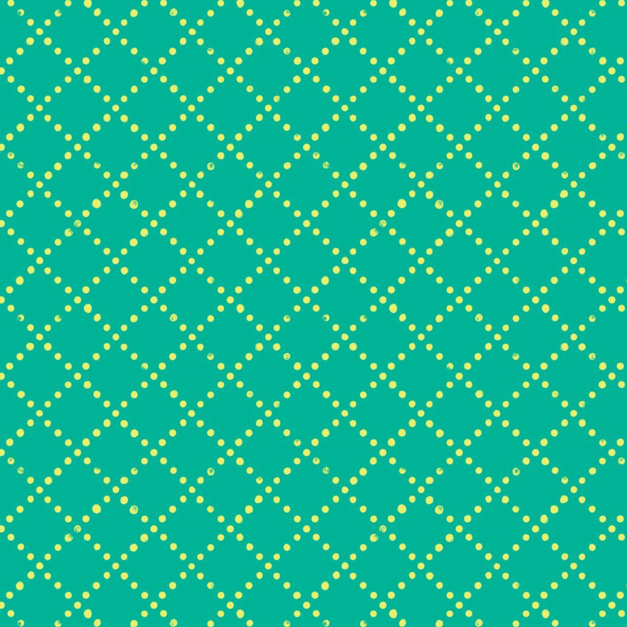 Minimalist square diamond grid made of bright yellow dotted lines on an aqua blue background