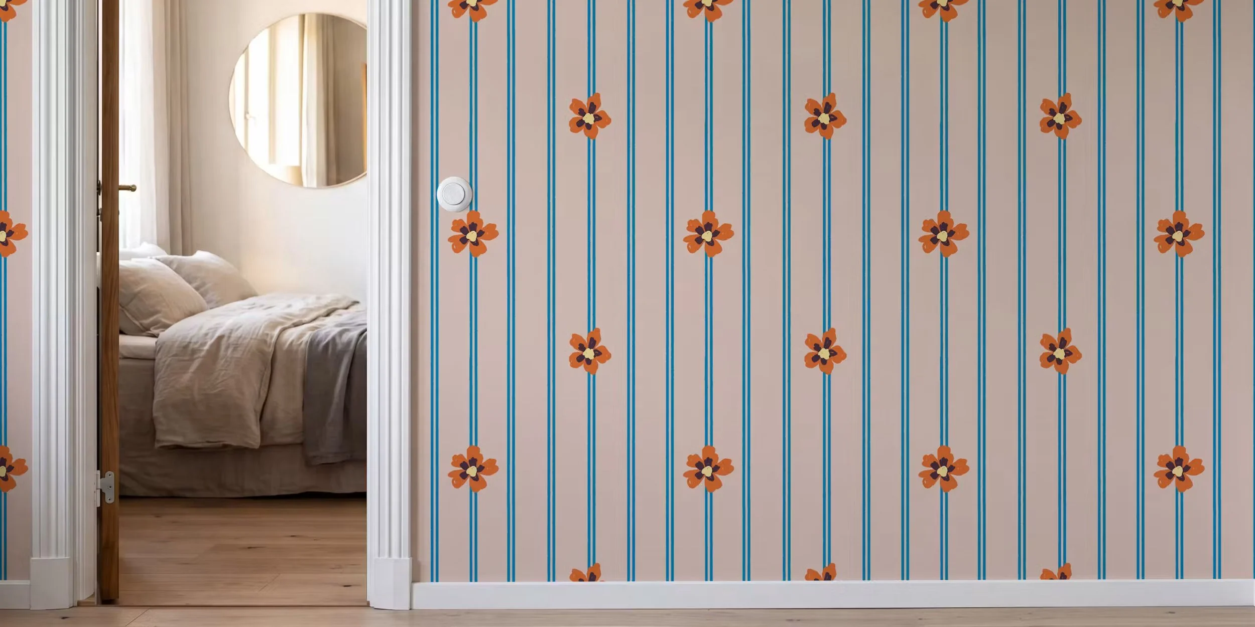 ticking-stripe-with-folk-flower-in-blush-blue-happywall-hallway.jpg