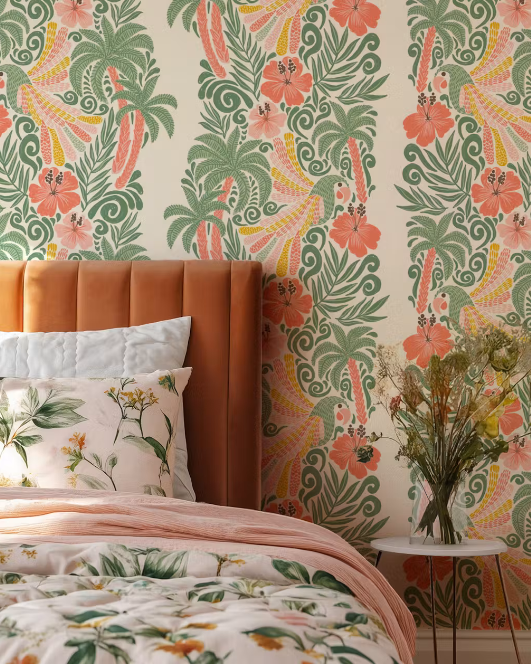 Tropical Parrots Palms and Hibiscus wallpaper