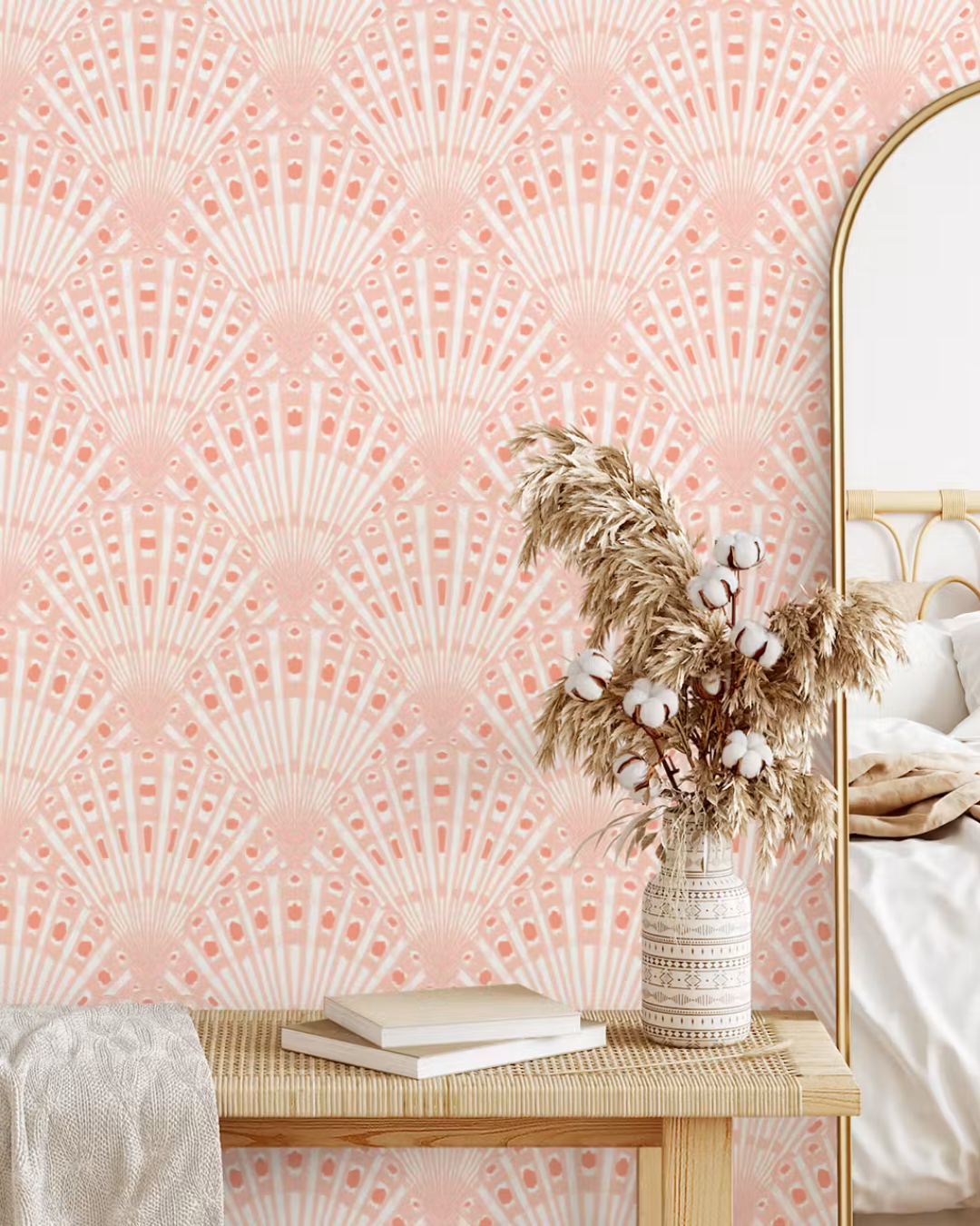 Coastal Shells Blush Pink Coral Seashell Fan wallpaper
