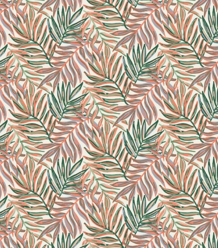 Tropical Palm Leaves Painterly Coral Green 