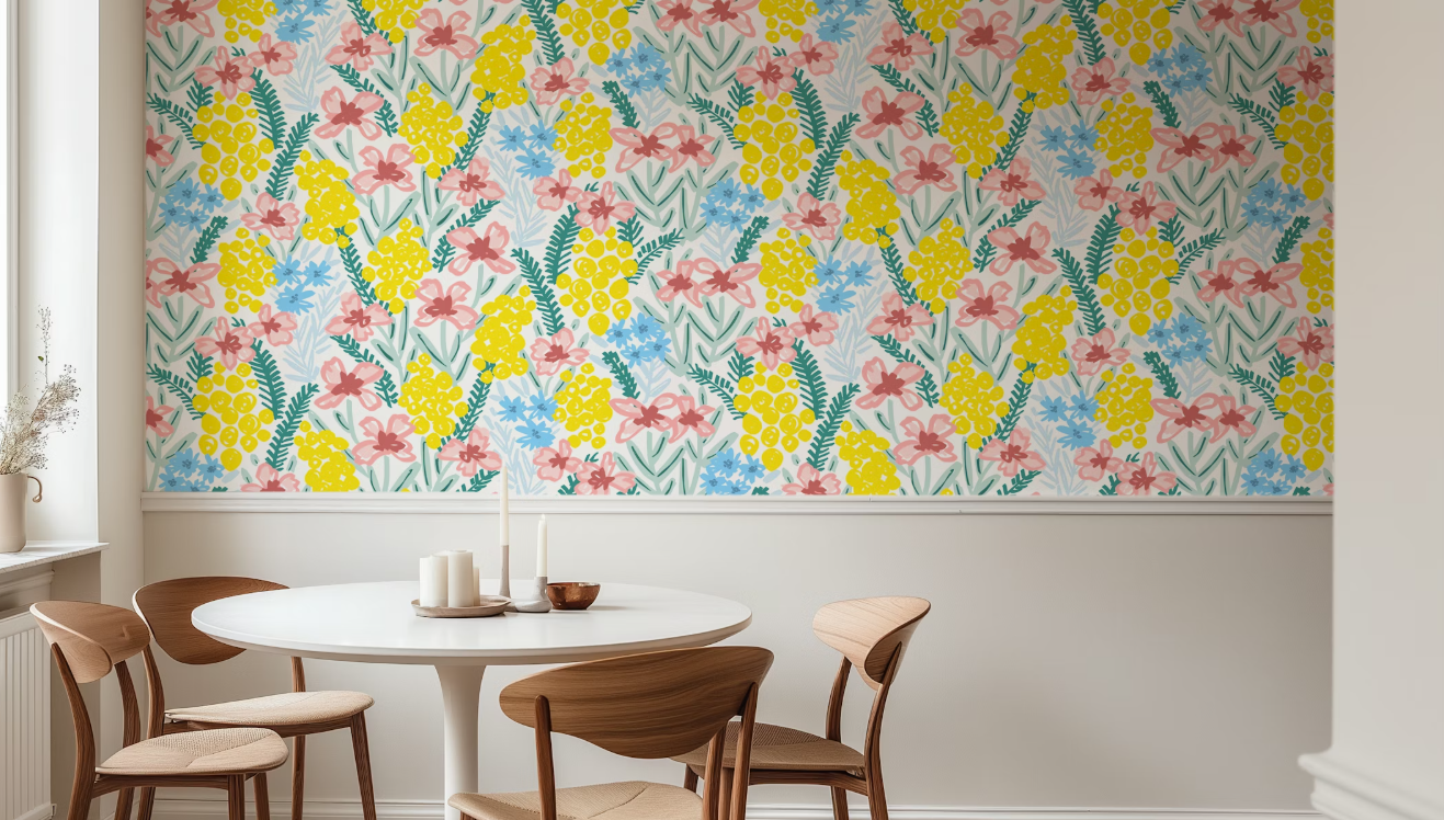 Wallpaper featuring the pattern Pastel Mimosa Wildflower Garden Flower Field