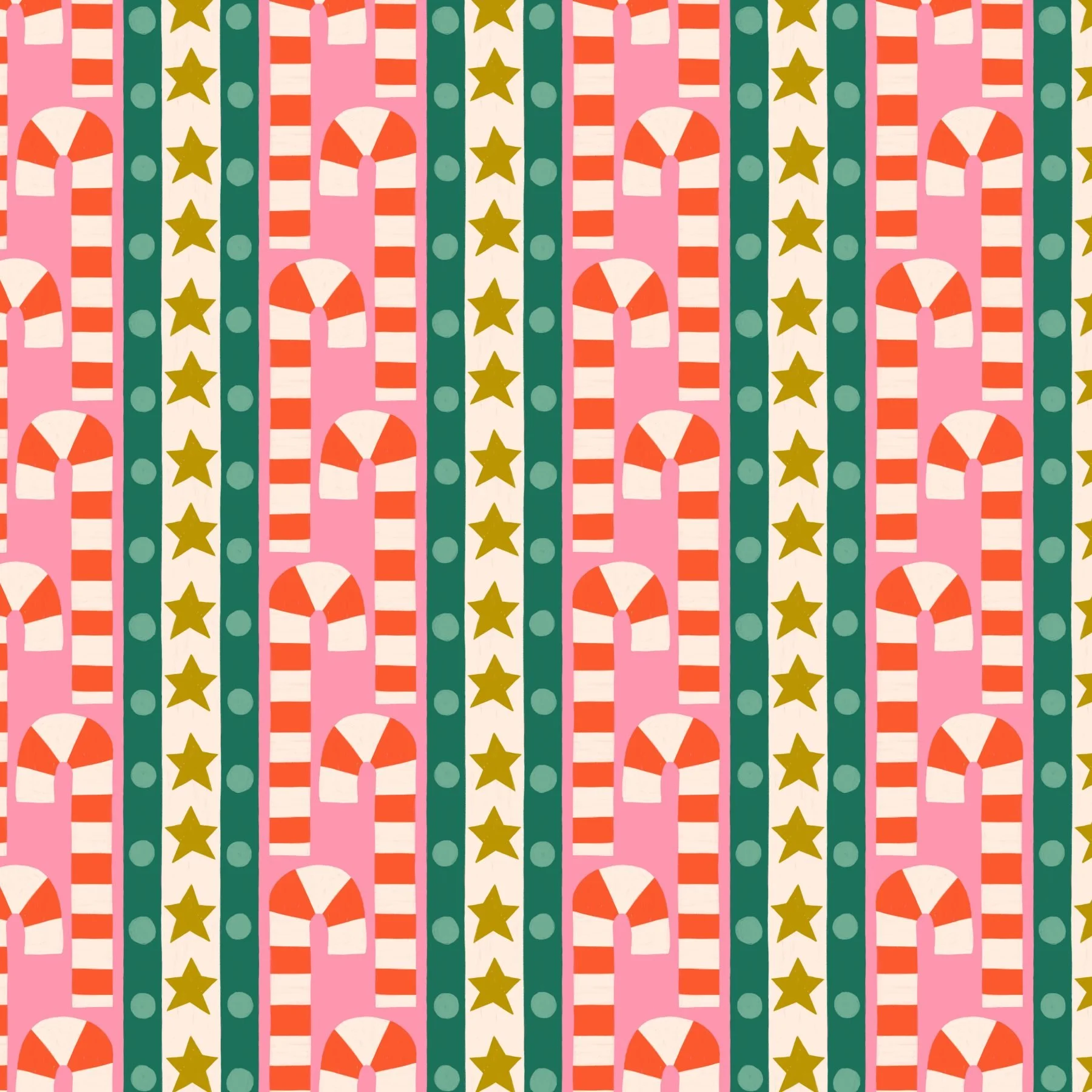 Jolly & Bright: Candy Cane Stripe in Pink and Emerald pattern preview, copyright Sandra Hutter.