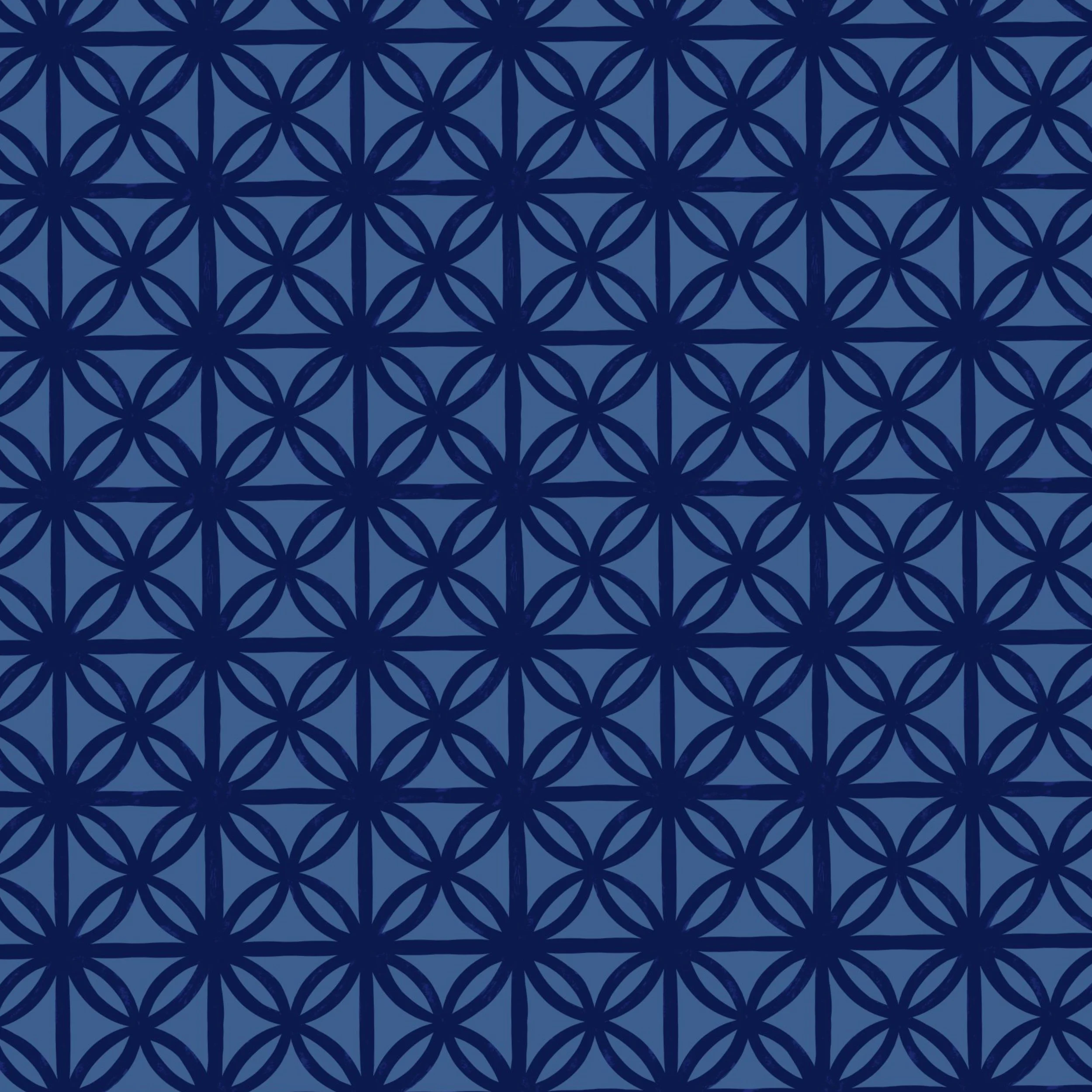 Geometric tropical inspired texture floral tile pattern. Super dark navy on muted blue.
