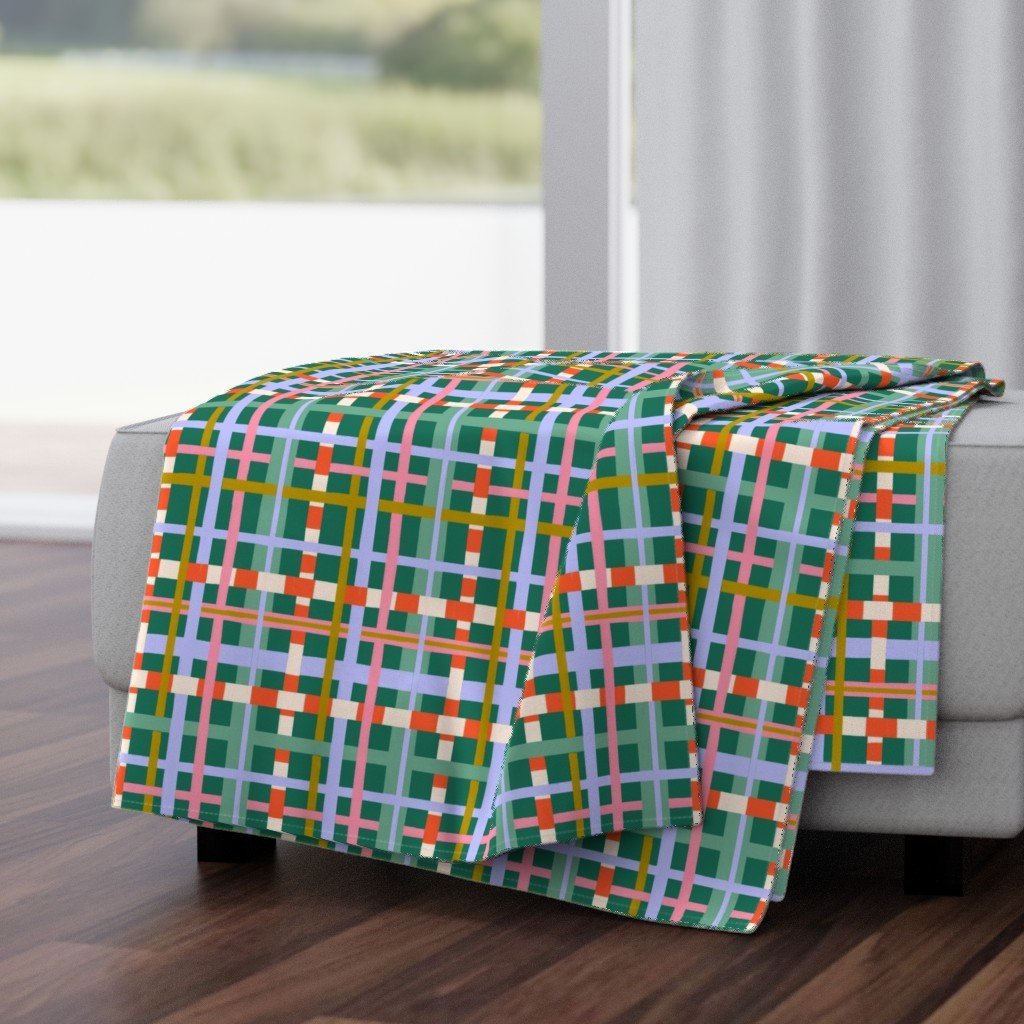 Jolly & Bright: Painted Christmas Plaid in Mint and Lavender on a throw blanket by Spoonflower, copyright Sandra Hutter.