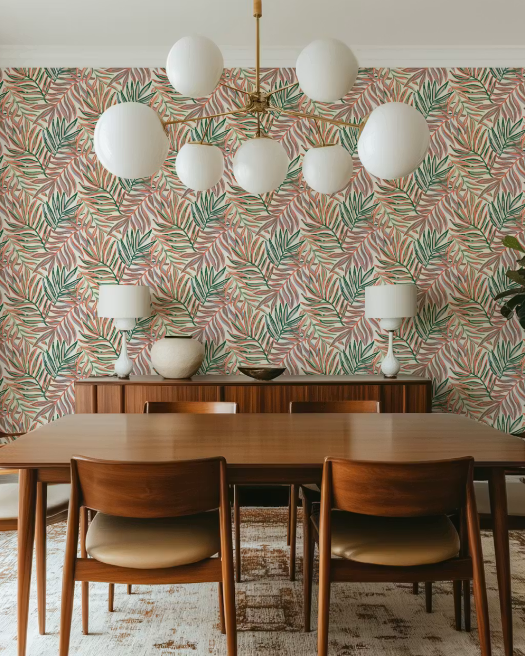 Tropical Palm Leaves Painterly Coral Green wallpaper