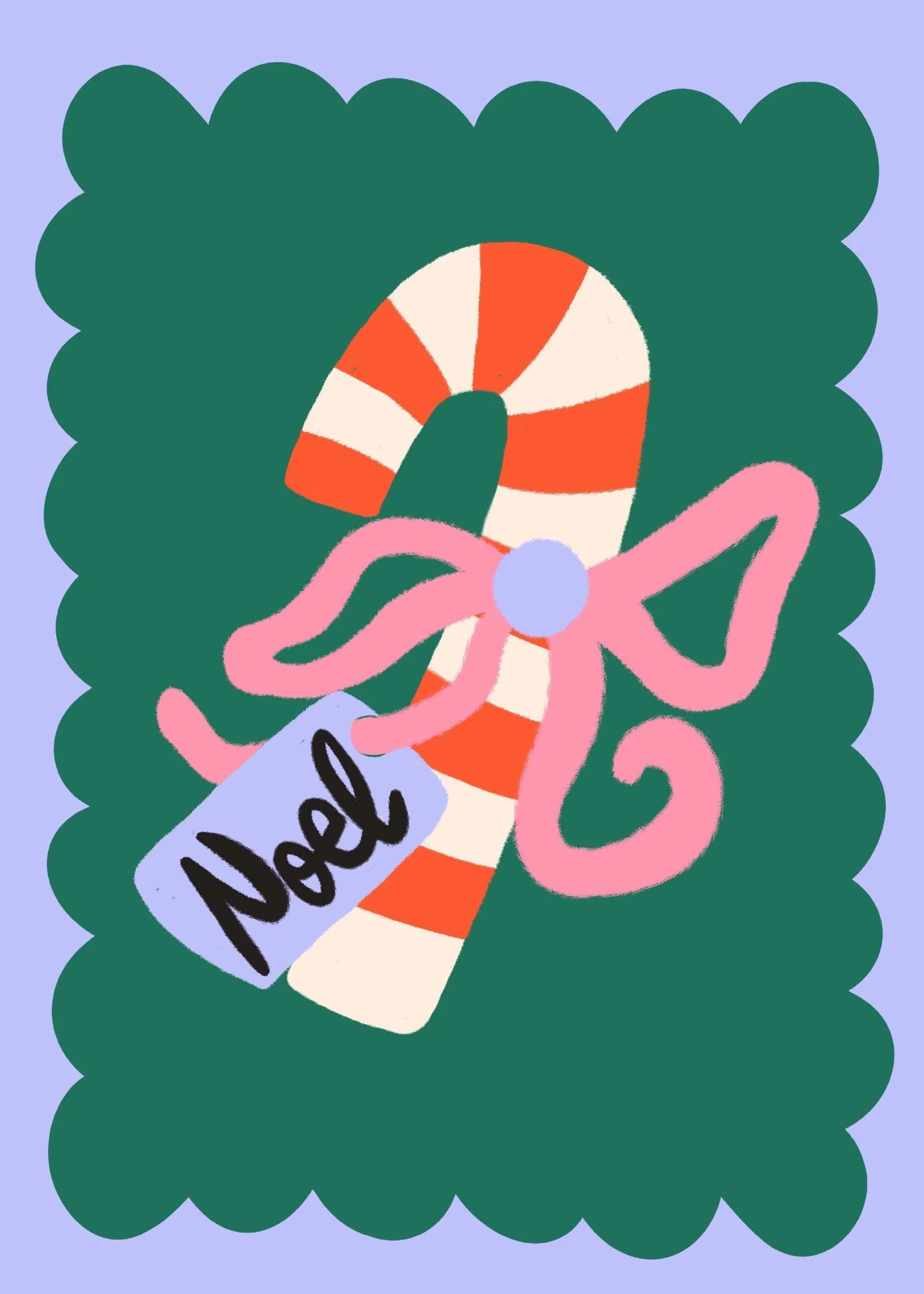 Candy Cane Noel placement print with lettering on emerald green, copyright Sandra Hutter.