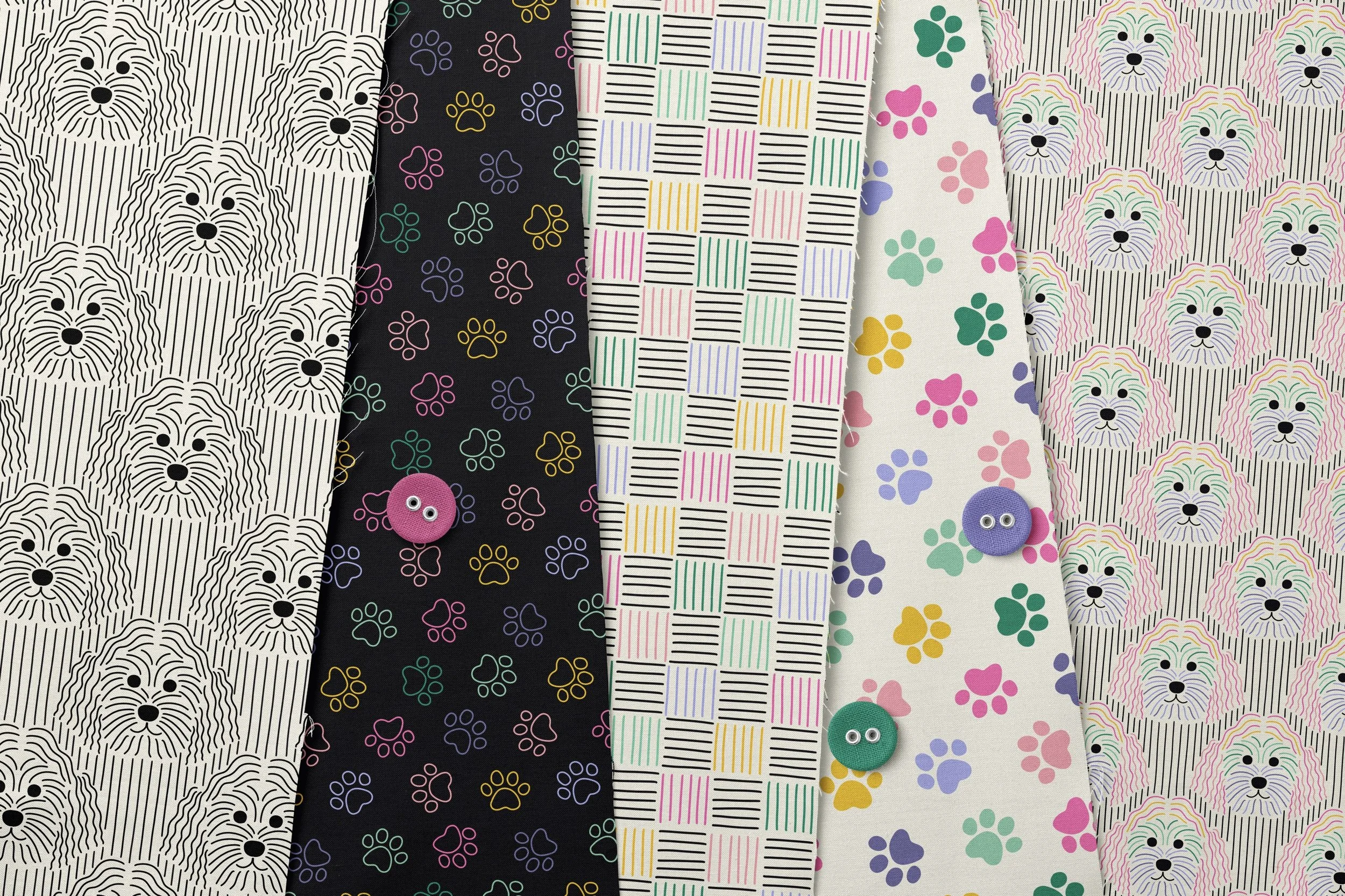 Selection of Pet Lover Inspired Fabric Patterns from the Dog Doodles Collection by Sandra Hutter