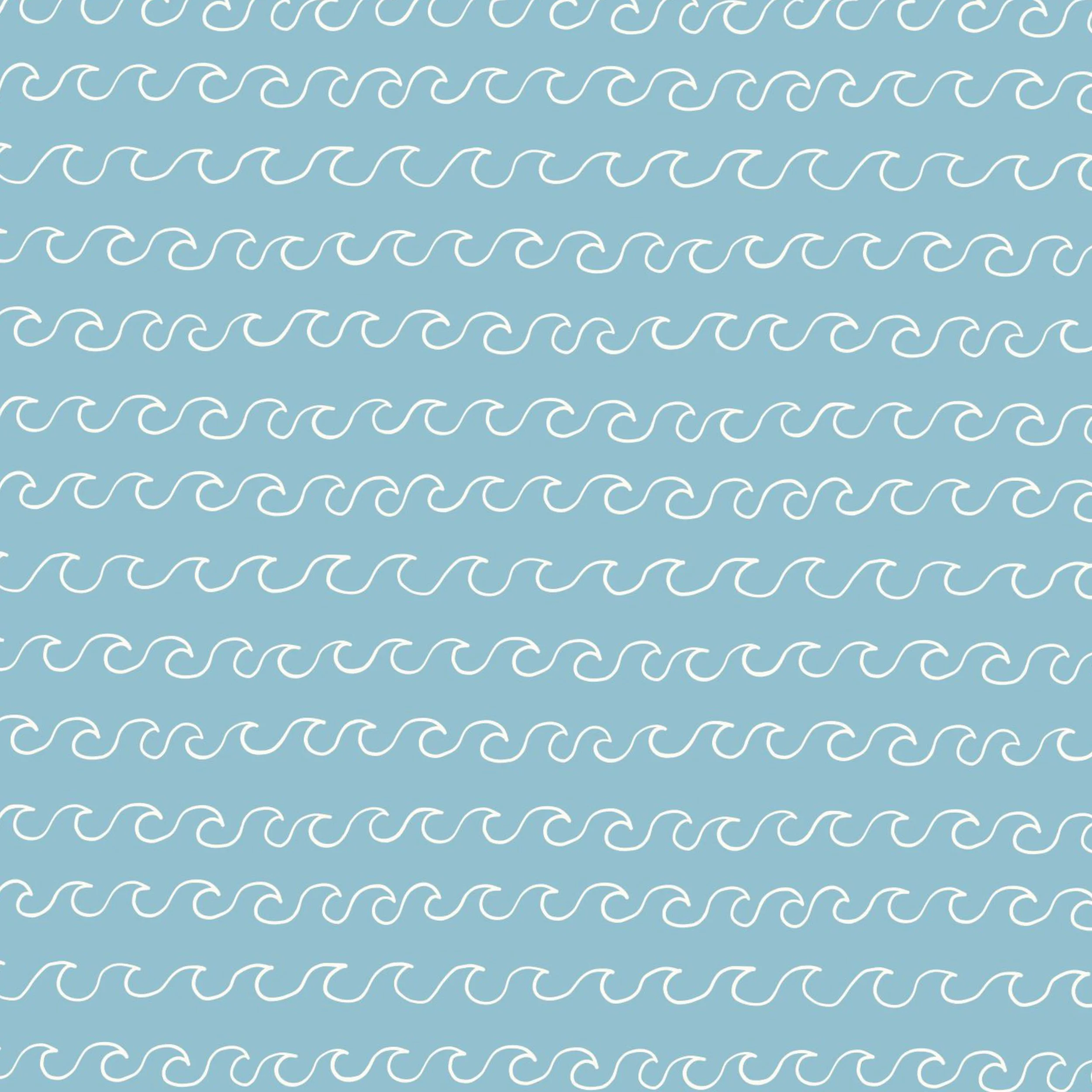 Soft hand-drawn doodle ocean waves white on light blue. Great for nautical home decor, beach wear, kids rooms.