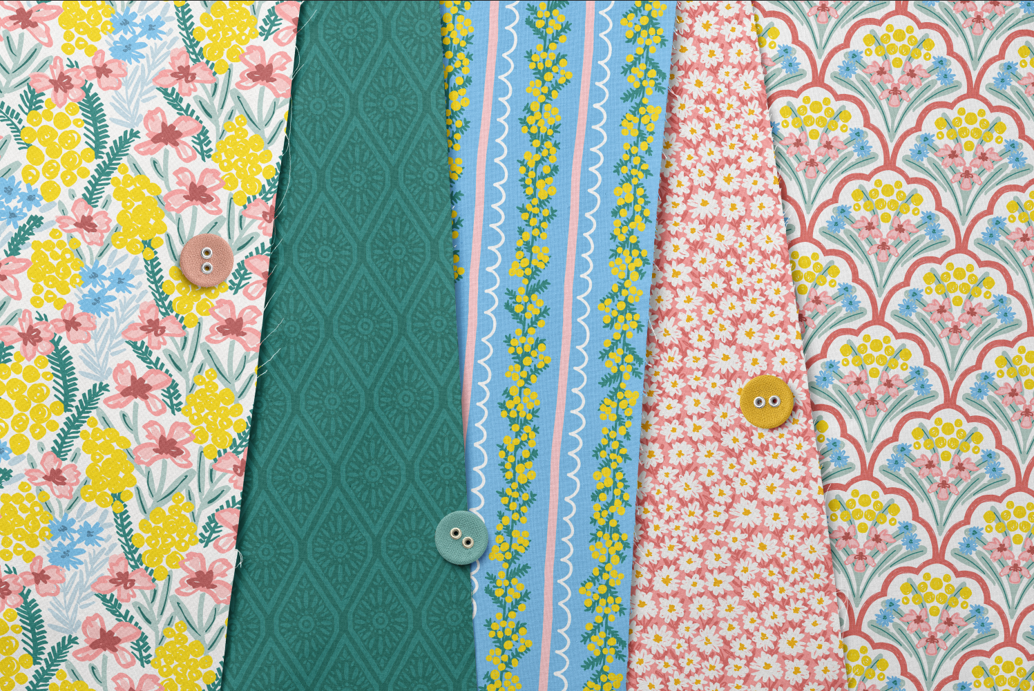 Fanned Fabric Swatches from the Mimosa Flower Collection