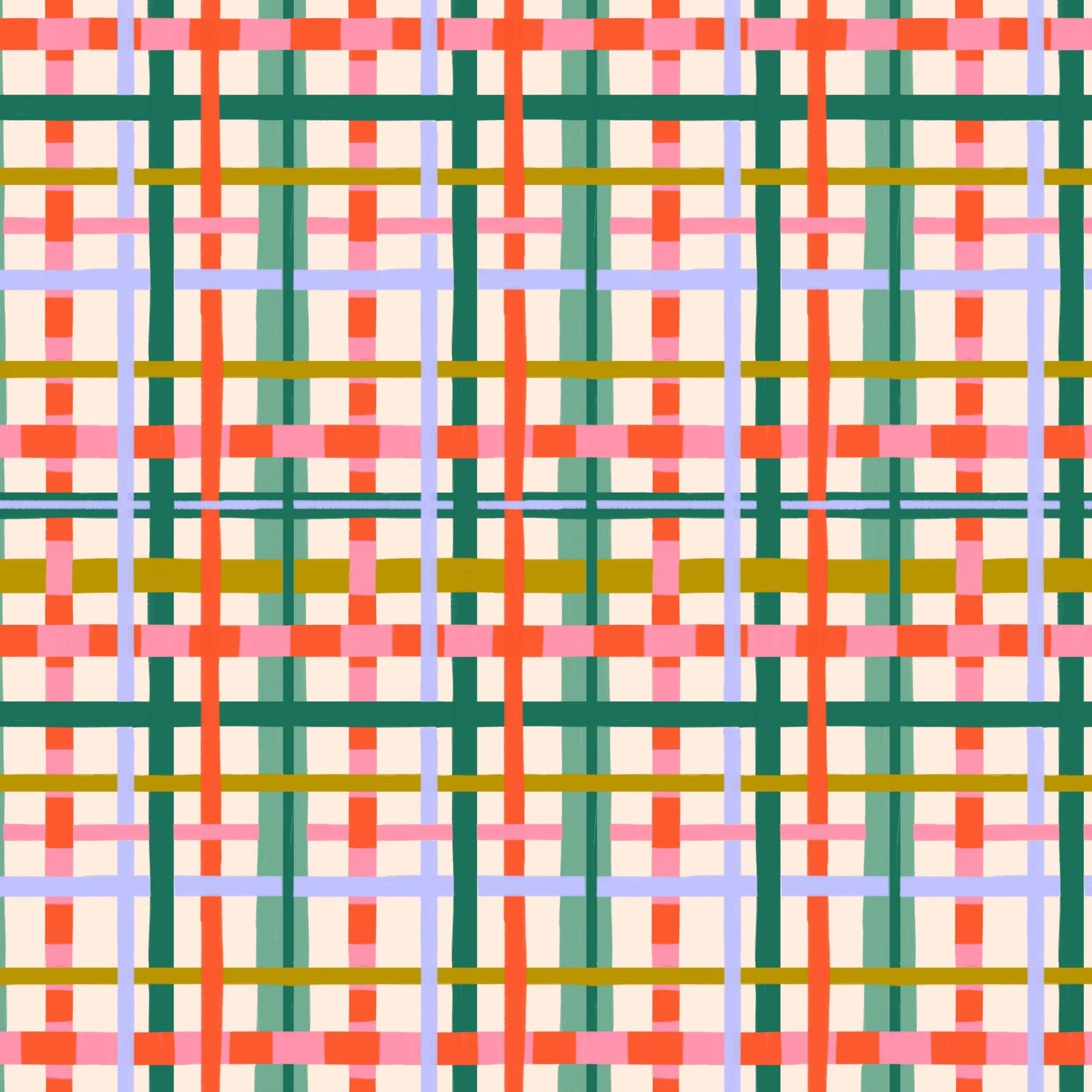 Jolly & Bright: Hand Painted Plaid in Pink and Mustard pattern preview, copyright Sandra Hutter.