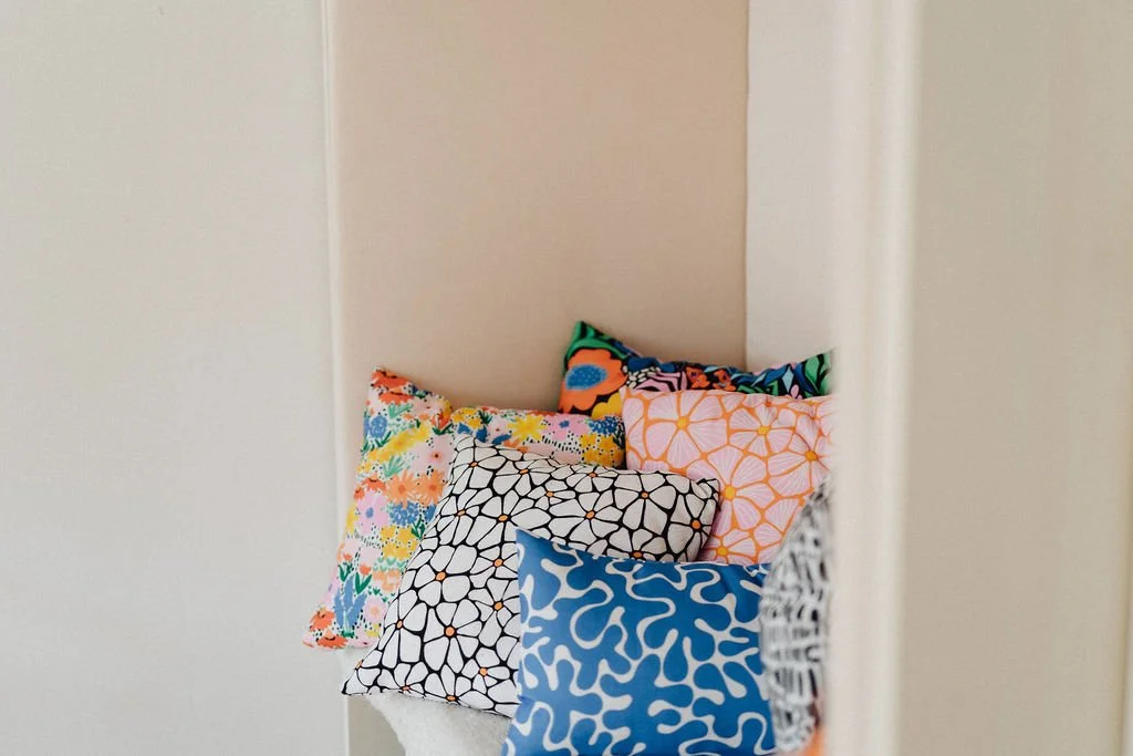 colorful throw pillow set floral and geometric