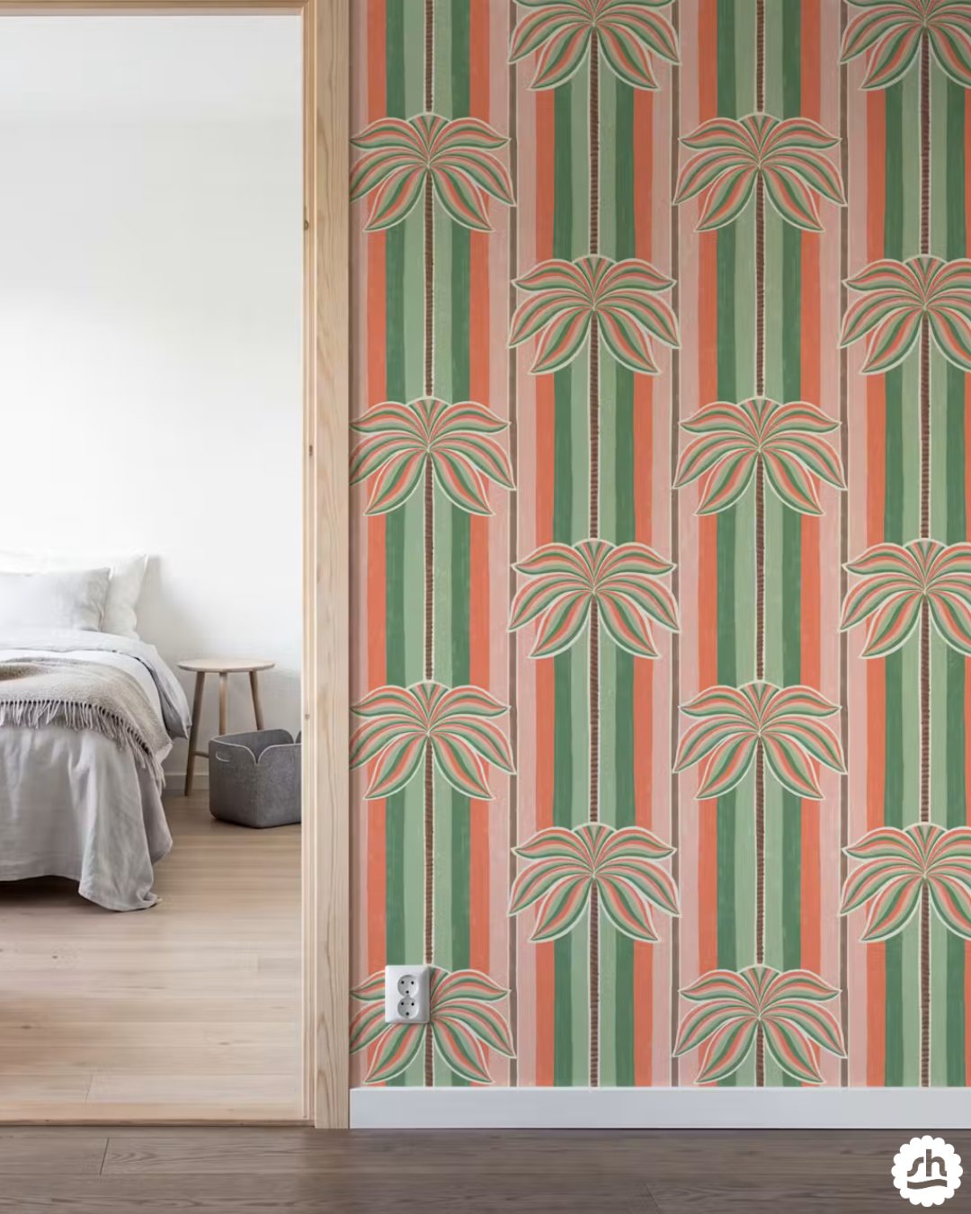 Tropical Palm Tree Stripe Coral Green wallpaper

