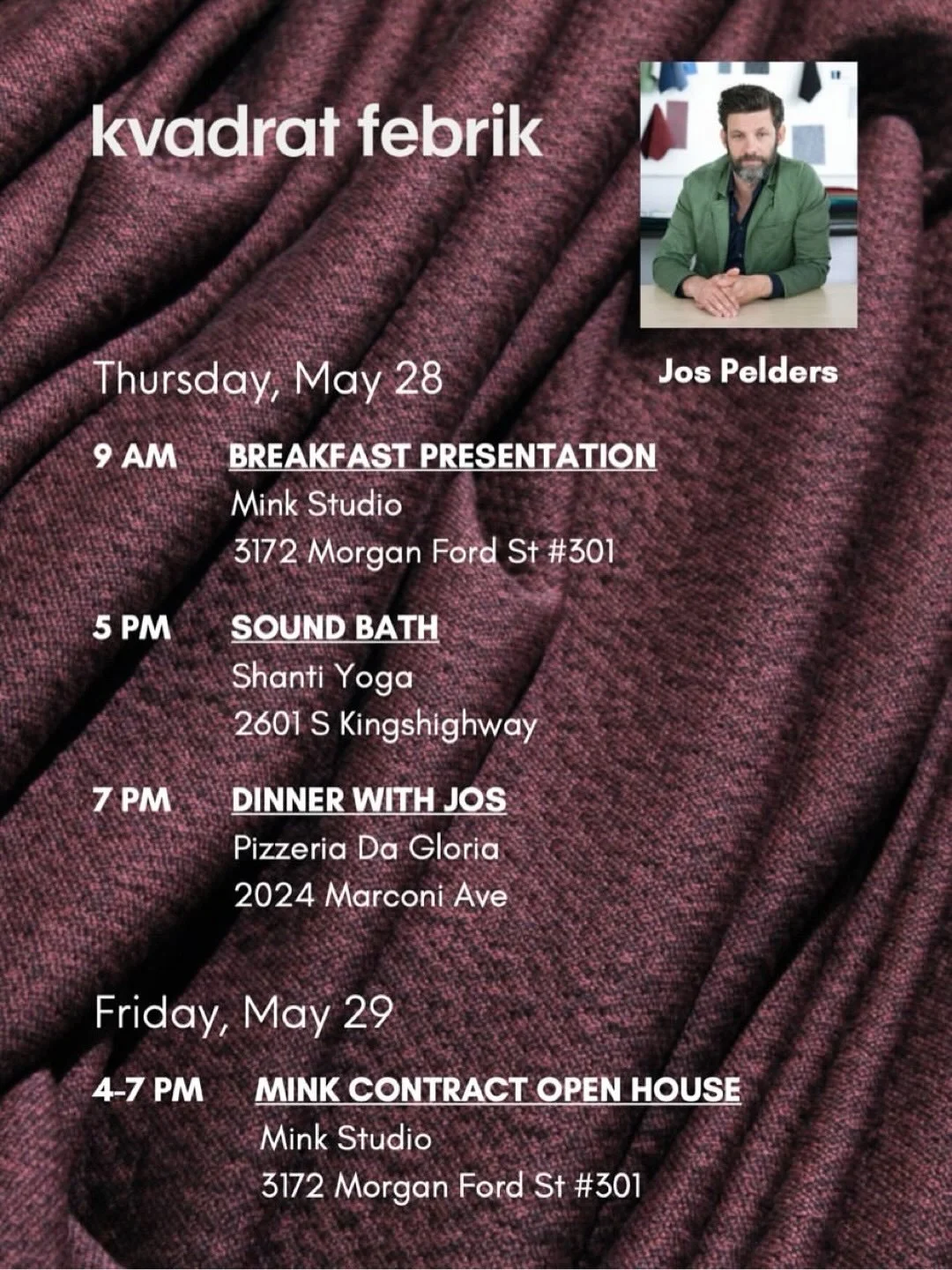 Get @reshare_app &bull; @susiewoodland ✨ Come experience the future of textiles &mdash; in person.
We&rsquo;re hosting a series of exclusive events featuring Jos Pelders of Kvadrat Febrik, where you&rsquo;ll get to touch, feel, and explore the world 