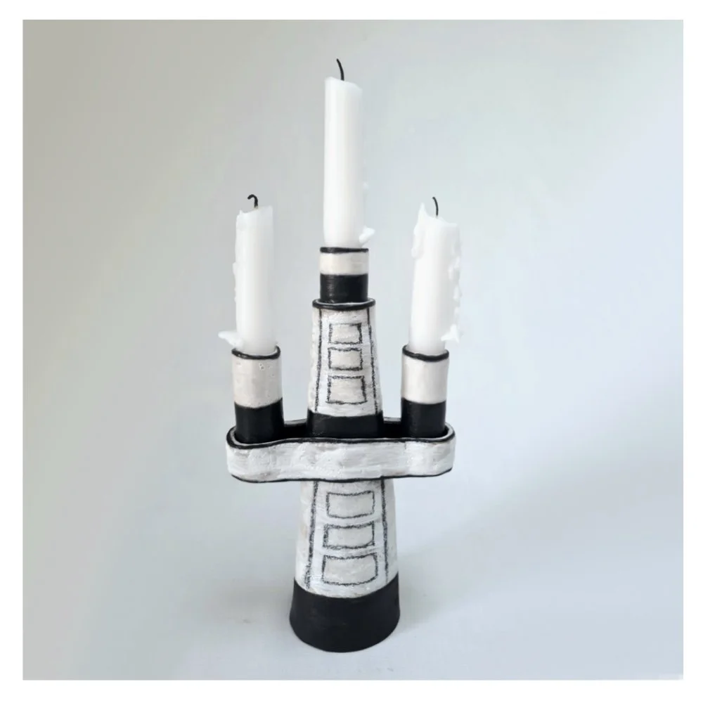 Harriet Ferris black and white ceramic candelabra
