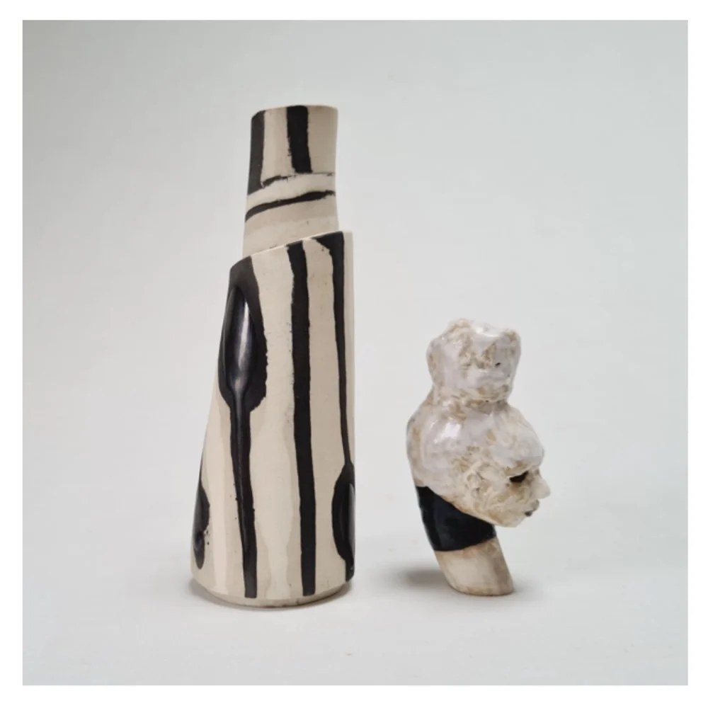 Tapered ceramic vase and stopper head Harriet Ferris .jpg