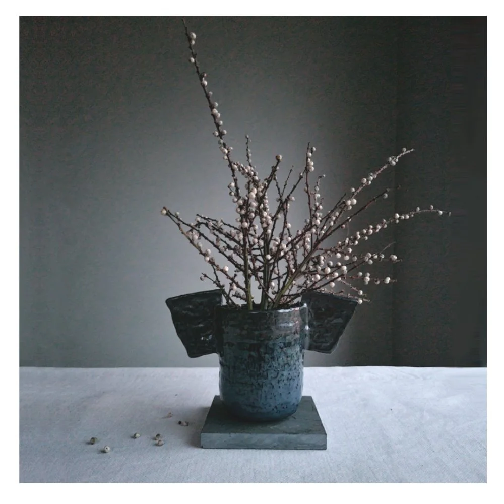 Guardian 25 blue winged ceramic vase by Harriet Ferris .JPG