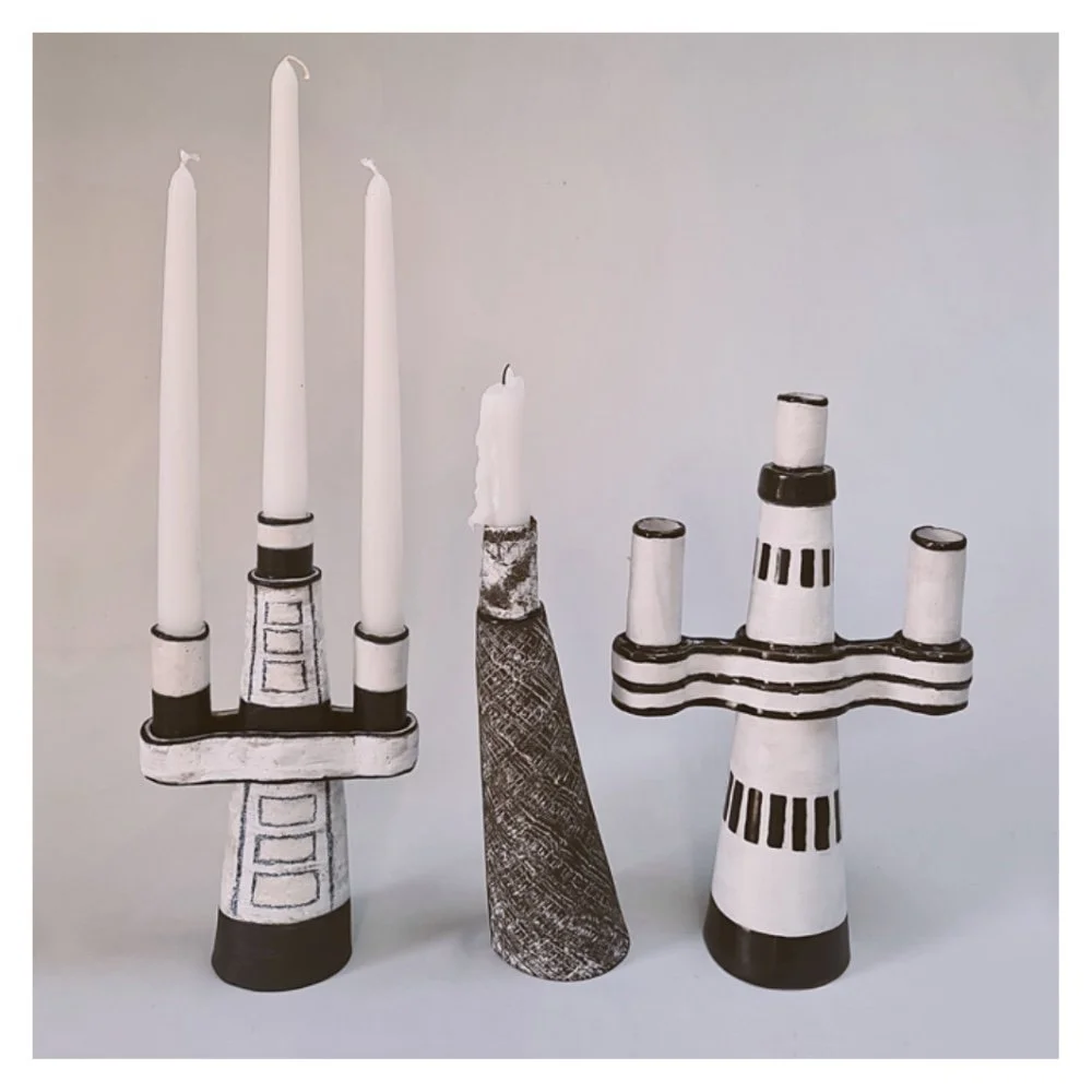 Harriet Ferris black and white Candle sticks
