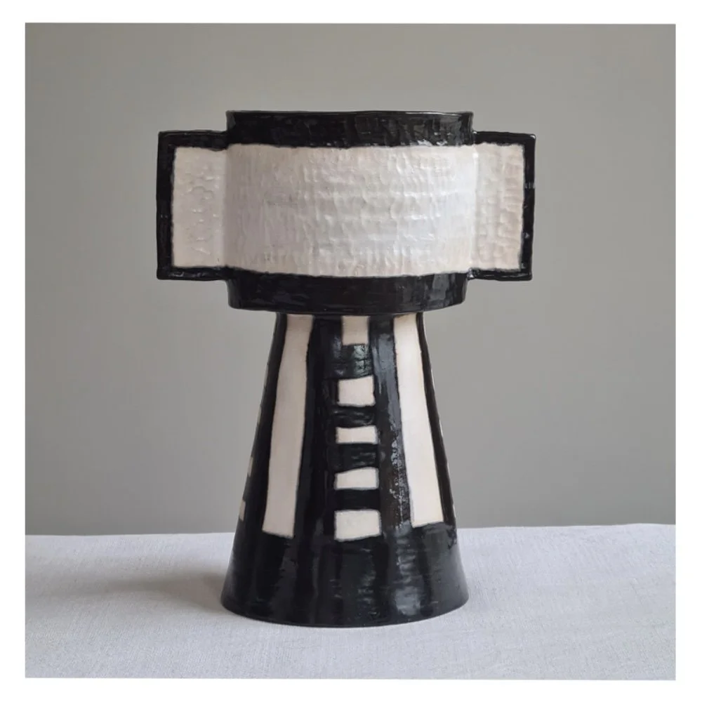 Large black and white Tower Vase 1 Harriet Ferris